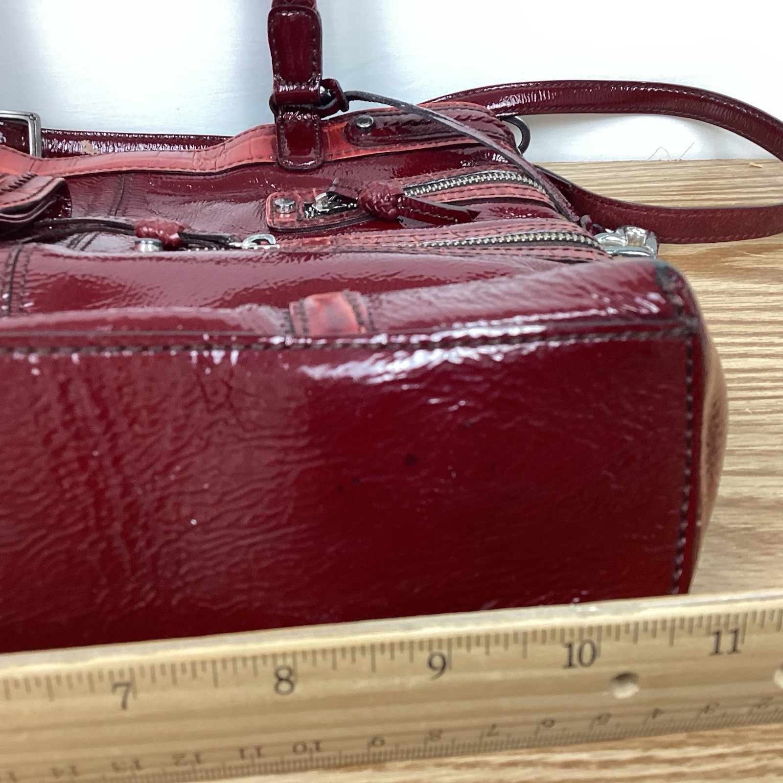 Brighton Kaelan Pocket Tote ORGANIZER Patent Leather Red Med Tote Shoulder Bag