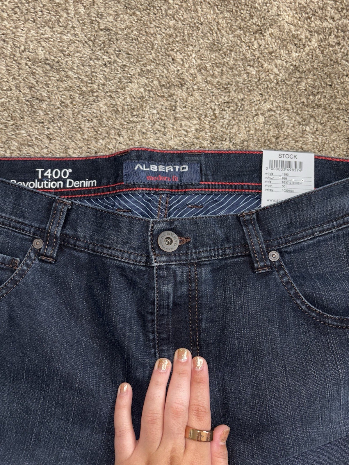 ALBERTO STONE Jeans Blue Denim Dark Wash Modern Fit Stretch Mens 34×34