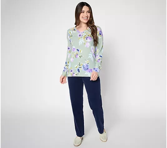 Denim & Co. Printed Heavenly Jersey V-Neck Pullover NWT A714593