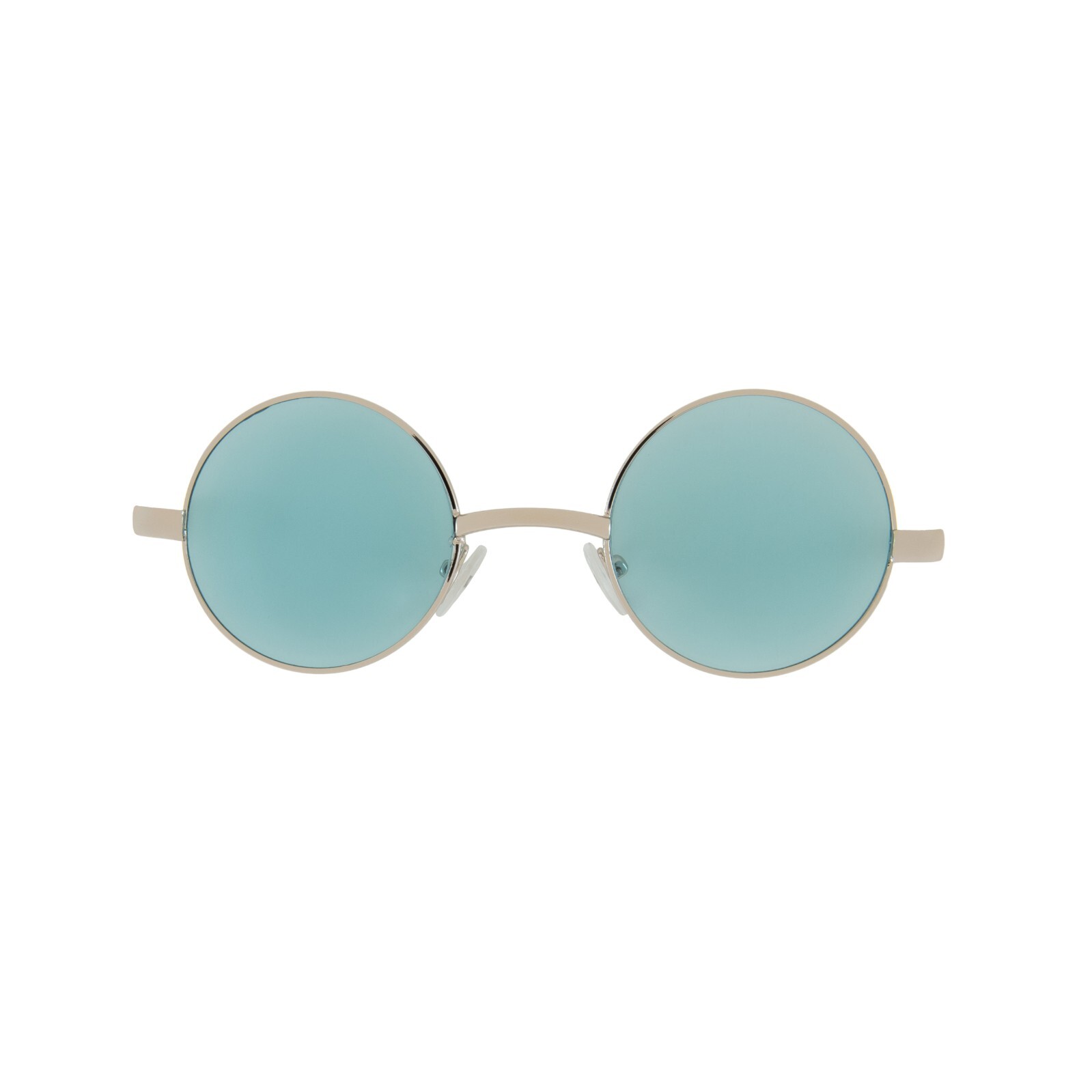 ROUND SUNGLASSES GREEN COLORED LENS SILVER METAL FRAME HIPPIE HIPPSTER 43 MM