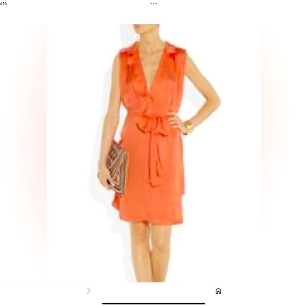 L’AGENCE STUNNING TANGERINE V-NECK FLOWY TIE FRONT MINI DRESS NWT COCKTAIL