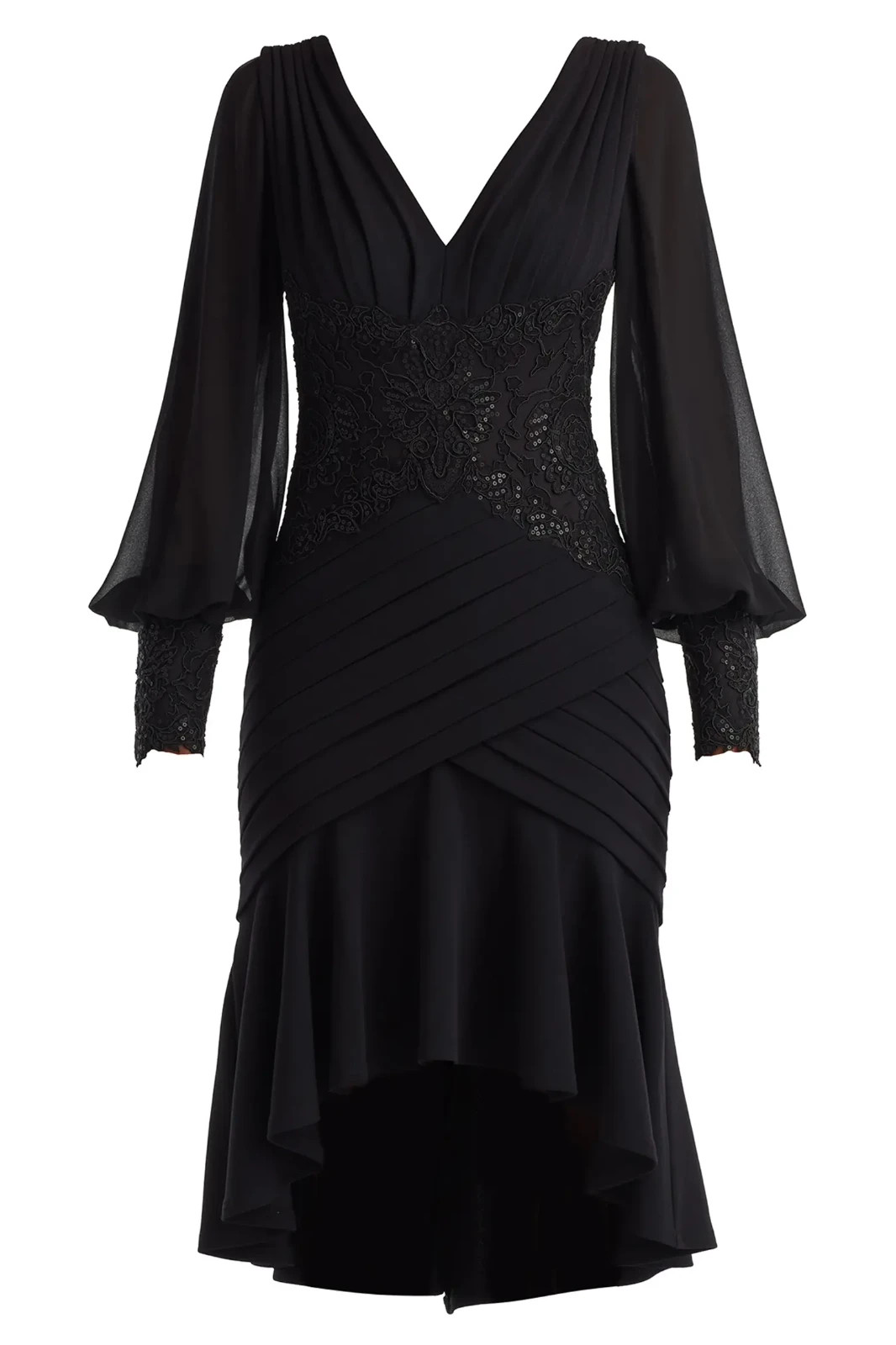 NEW, Tadashi Shoji Lace Long Sleeve High-Low Cocktail Dress Black Sz 14 #MD1973