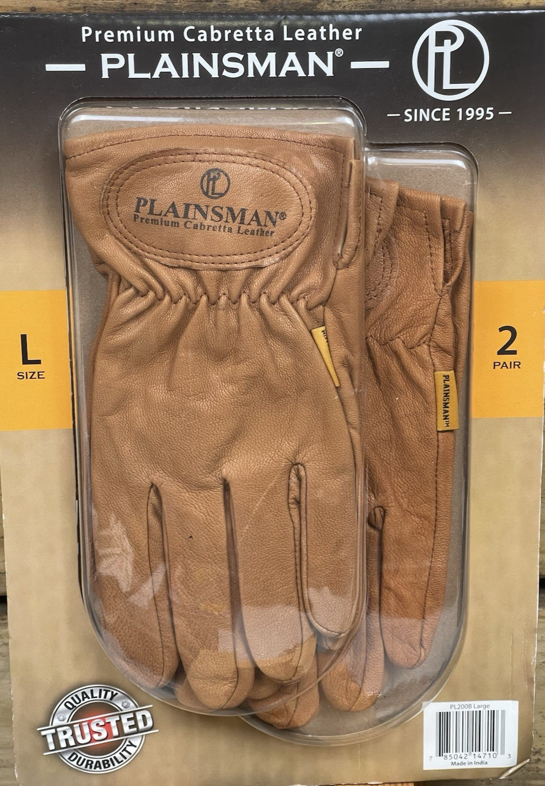 PLAINSMAN PREMIUM CABRETTA BROWN LEATHER GLOVES 2 PAIRS SIZE LARGE NEW
