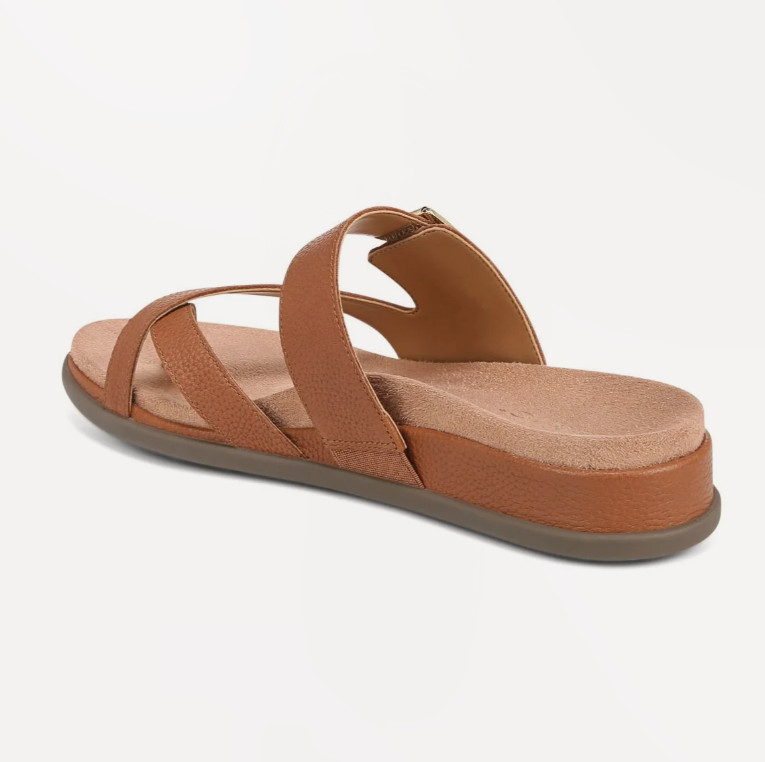 Hot Deal Vionic Carmela Strappy Slide Sandal, Tan Leather