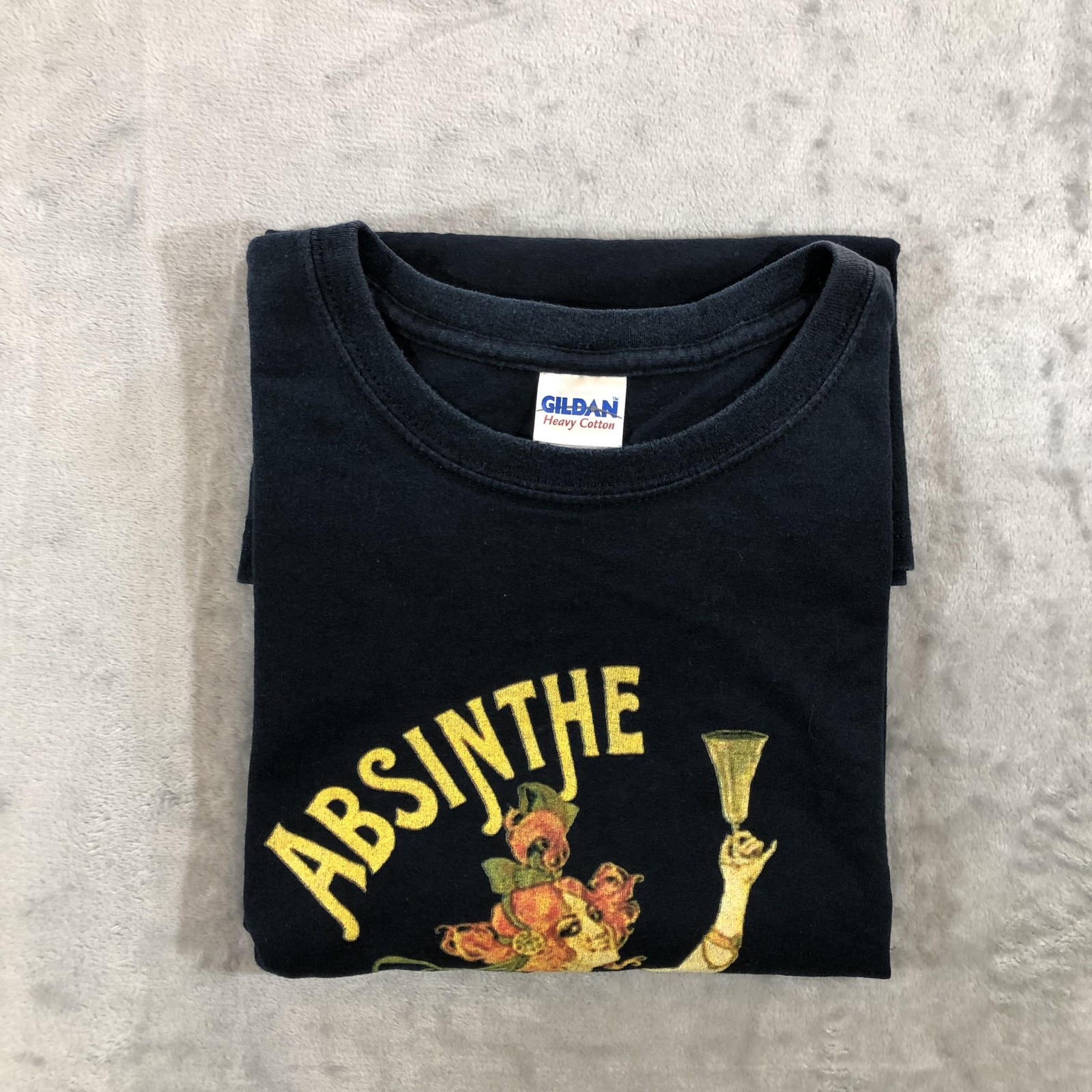 VTG Gildan Shirt Mens L Black Absinthe La Fee Verte Fairy Graphic Tee Alcohol