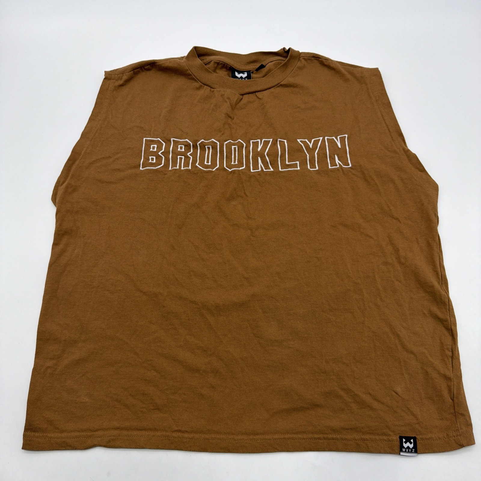 WXYZ Tank Tol Shirt Women M Brown Graphic Embroidered Logo.#39002