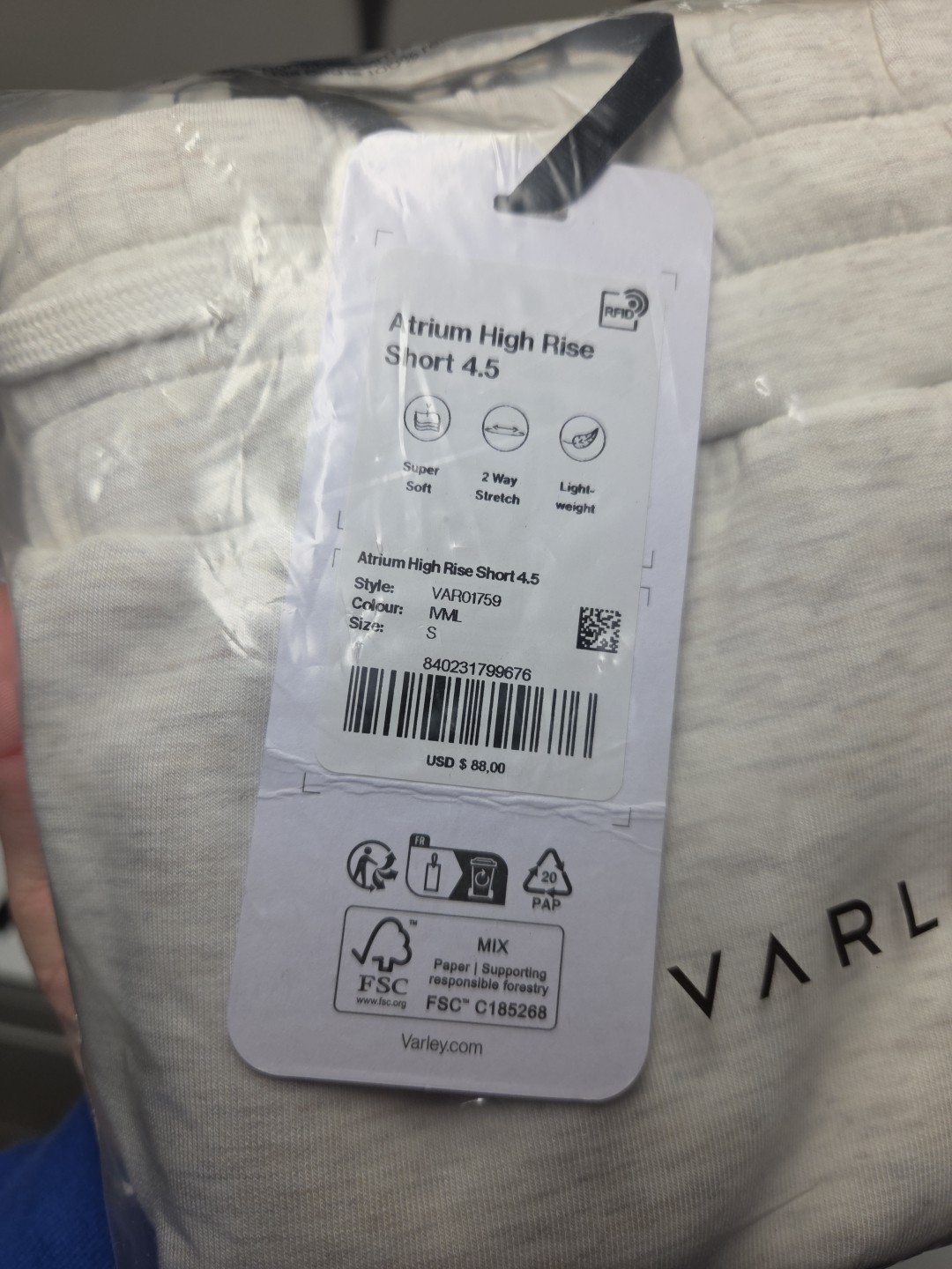 Varley Atrium High-Rise Short 4.5″ Ivory Marl Small New NWT MSRP $98