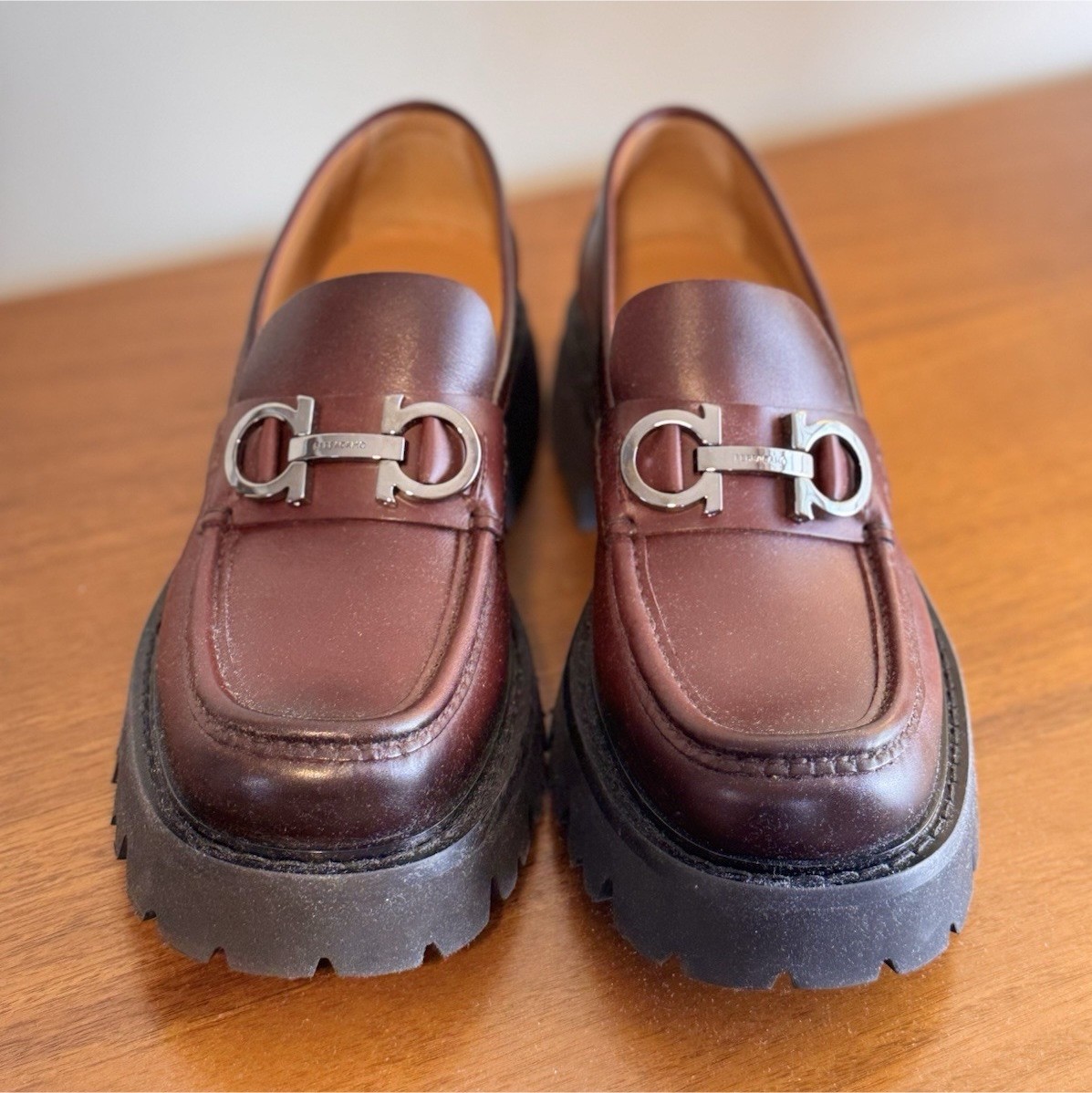 Salvatore Ferragamo Penny Loafers Burgundy Leather Slip On Men’s 8.5 C NIB
