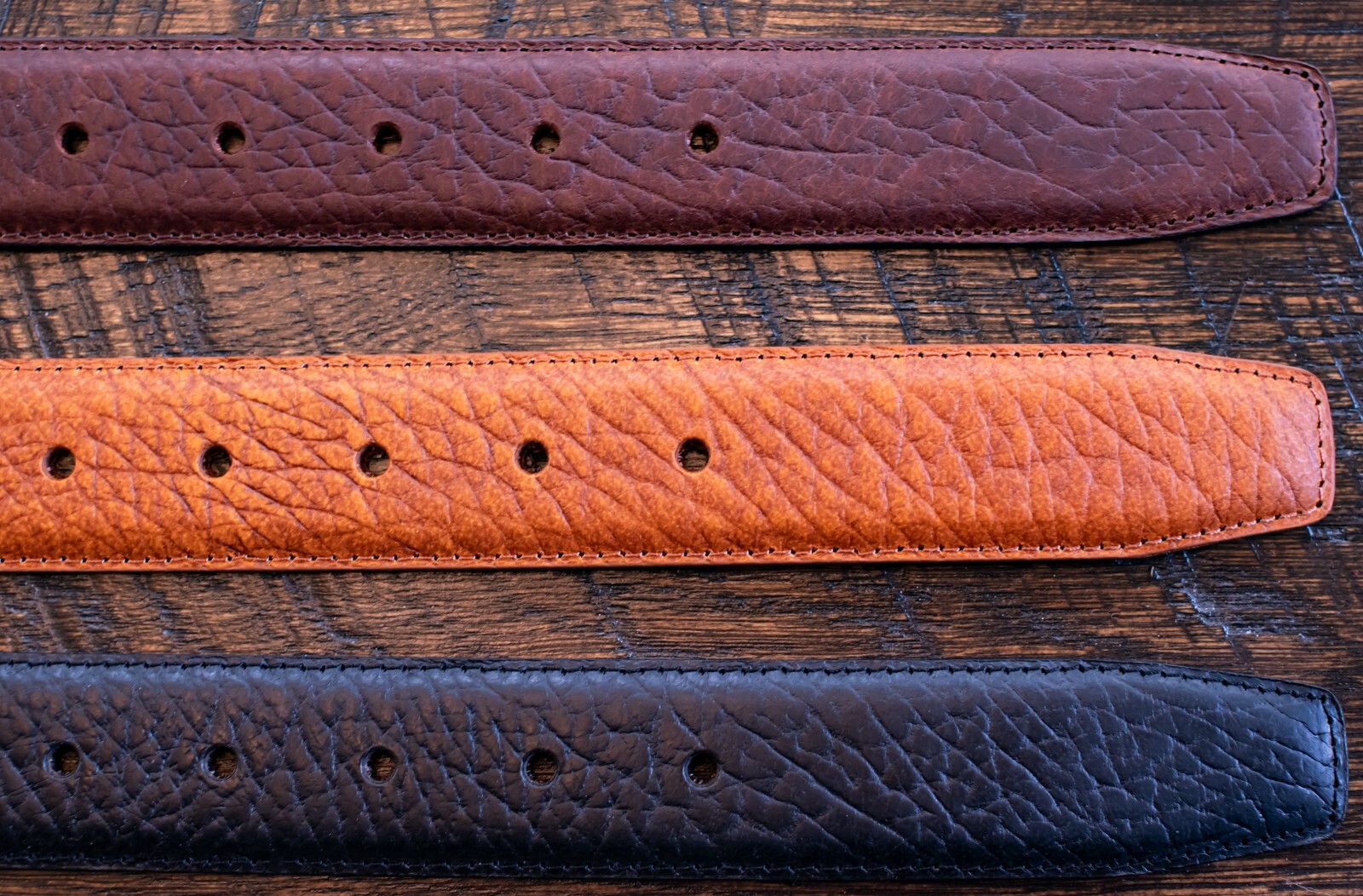 Deep Heavy Grain Buffalo Leather Dress or Casual Belts – Black, Brown, Tan – USA