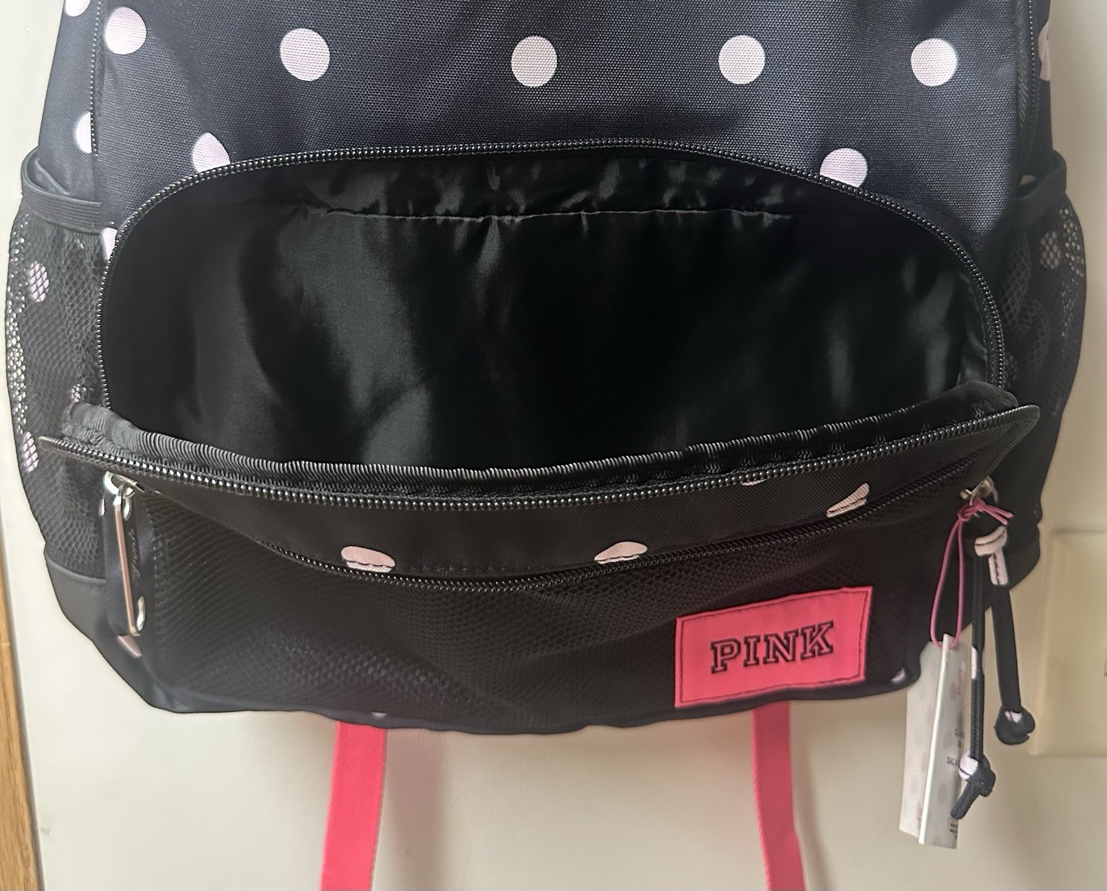 Victorias Secret Pink Backpack Bookbag Polka Dots Black New 2026