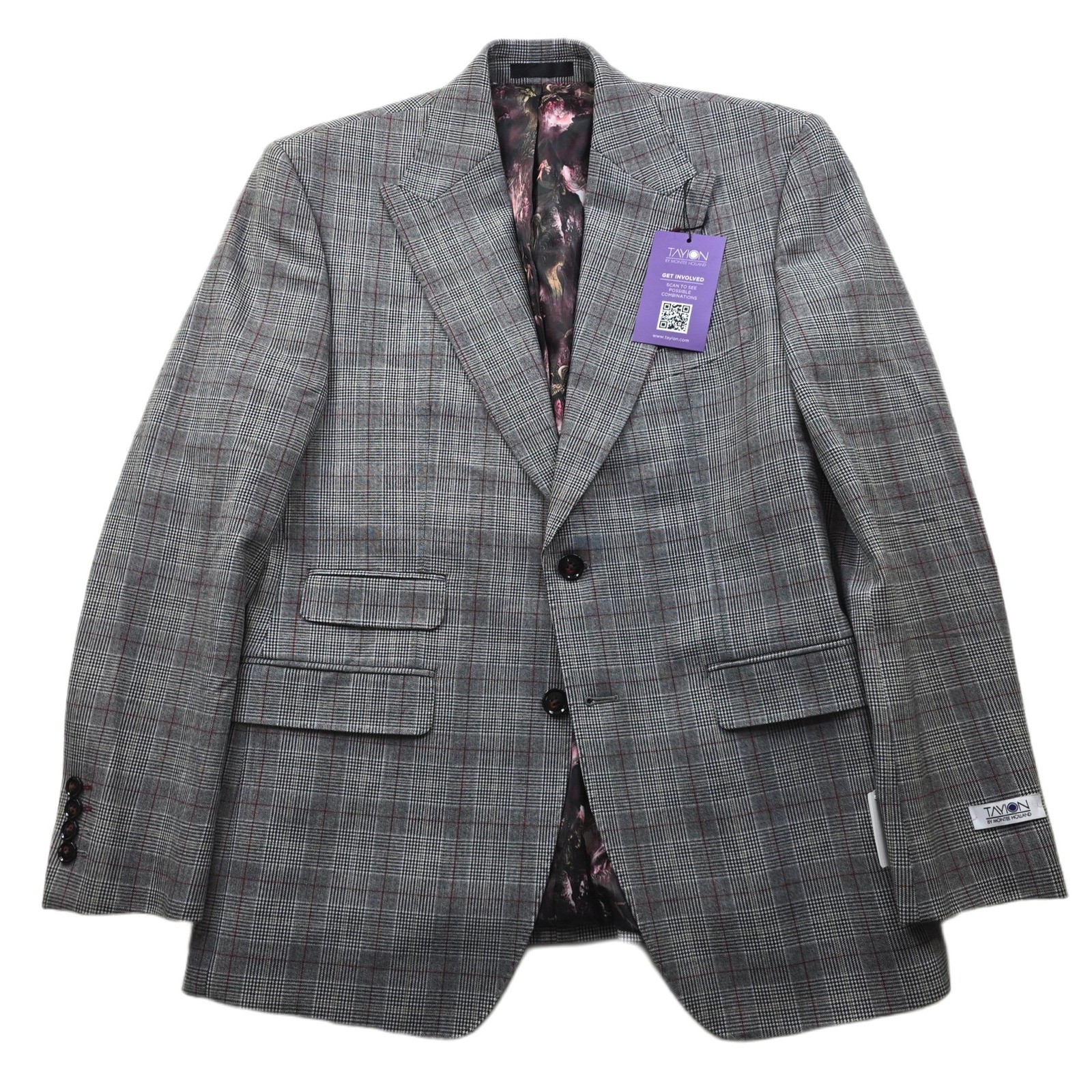 Tayion Montee Holland Sport Coat Mens 38S 38 Plaid Black Red White Blazer NEW