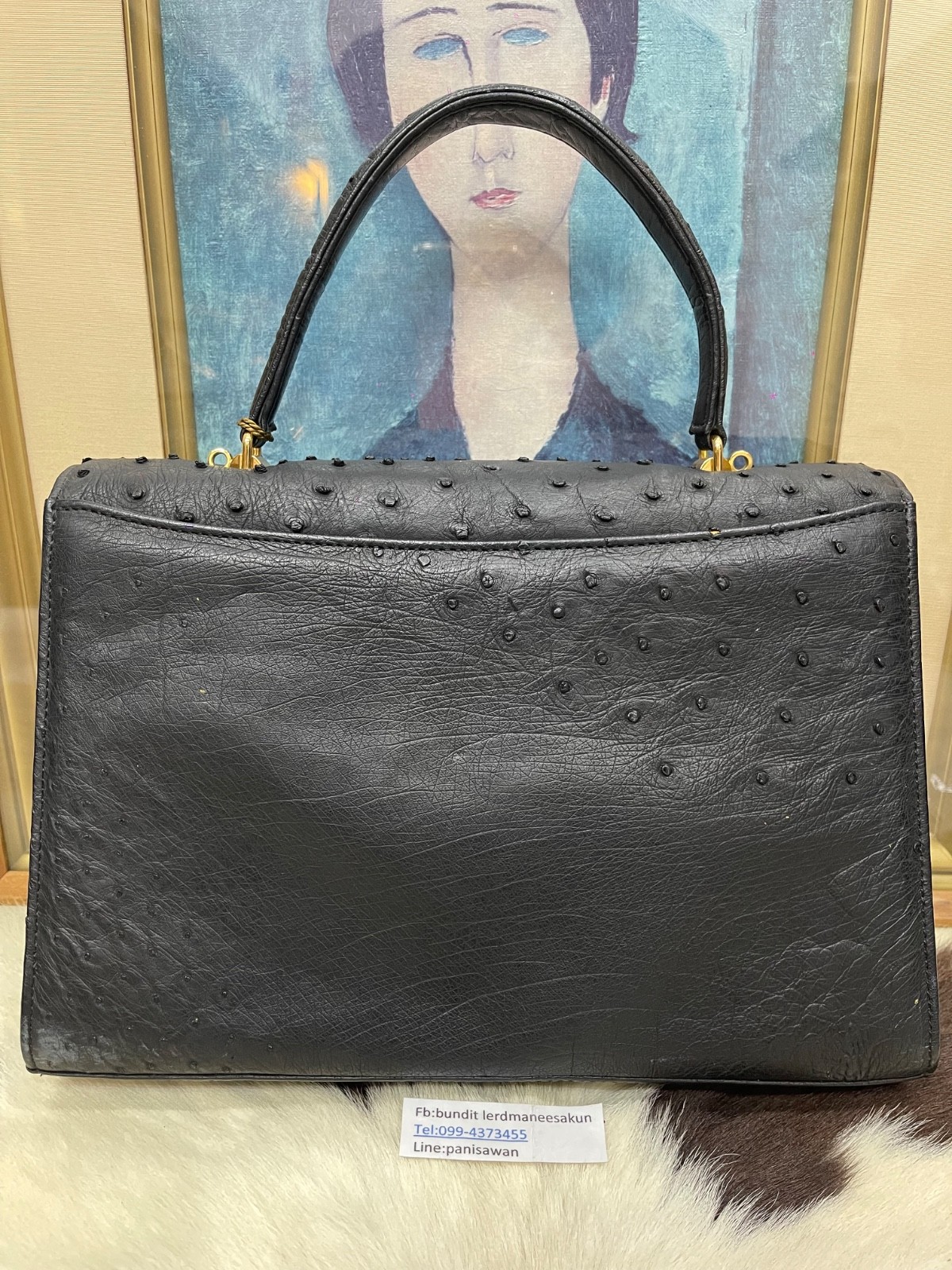 JRA Japan Ostrich Leather Handbag Genuine Exotic Leather Brown Vintage