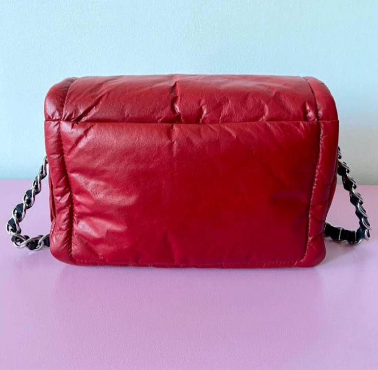Marc Jacobs mini pillow bag, cranberry red. Larger size 7x10x4