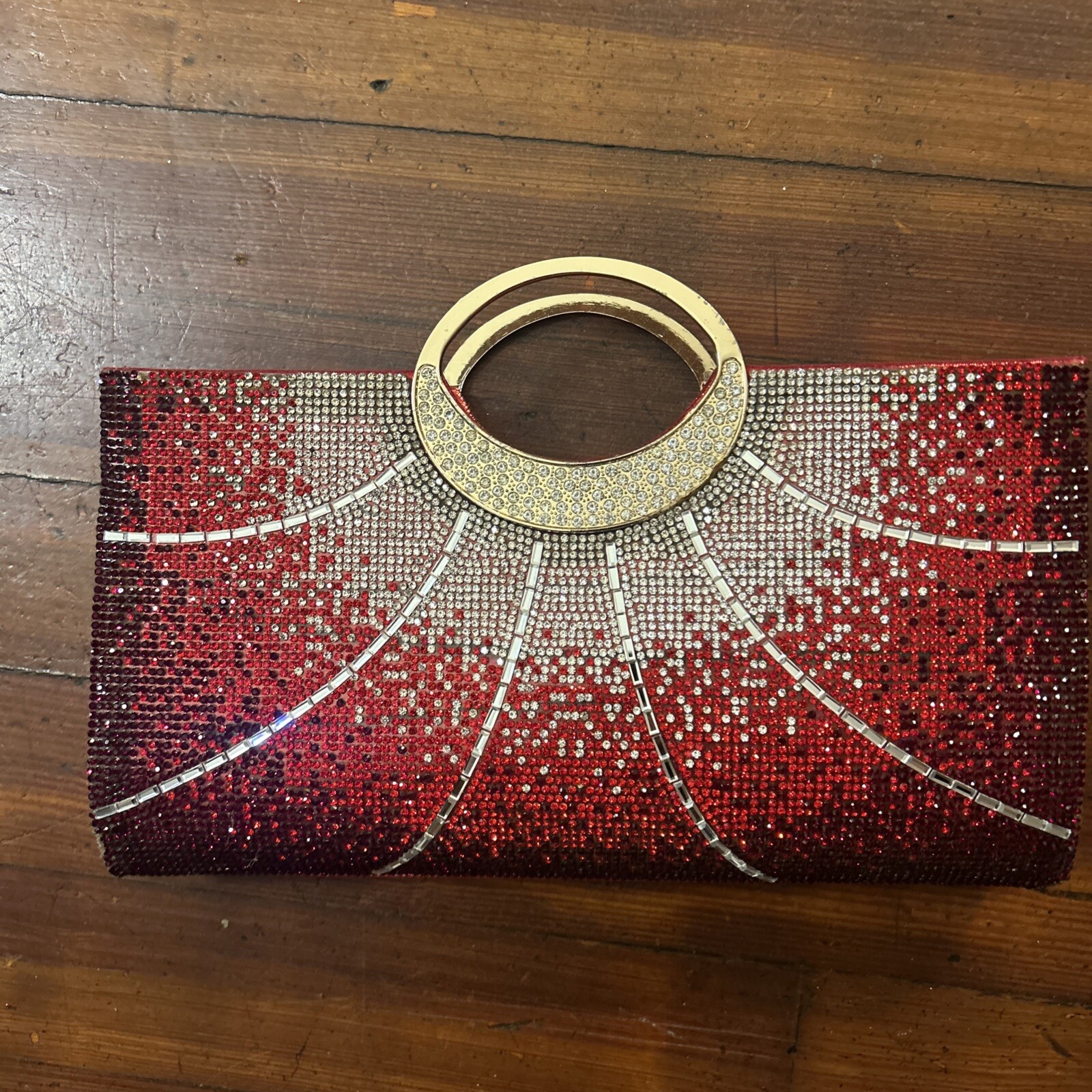 city one handbag red (byt8) Clutch Evening Bag, Red Gold, Silver Gemstones Prom