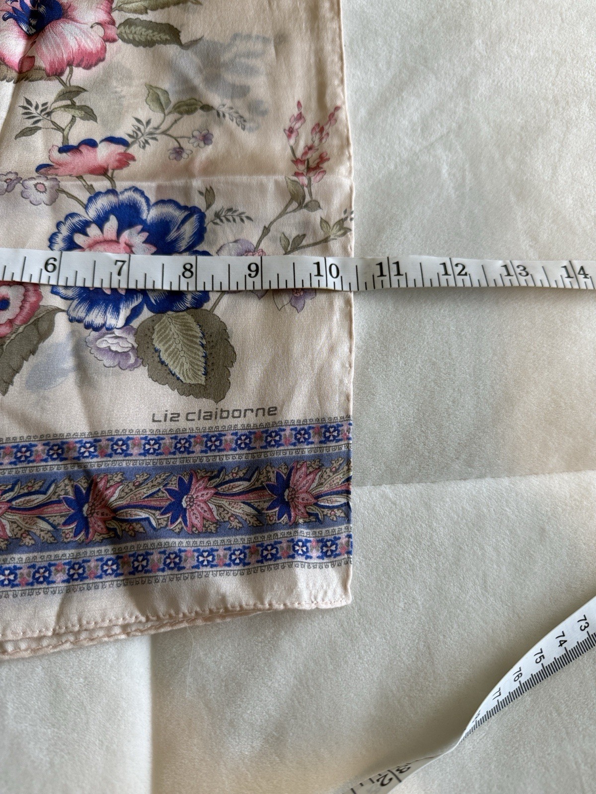 Liz Claiborne Floral Silk Satin Rectangle Scarf Ivory Pink Blue Green 52″ x 10″