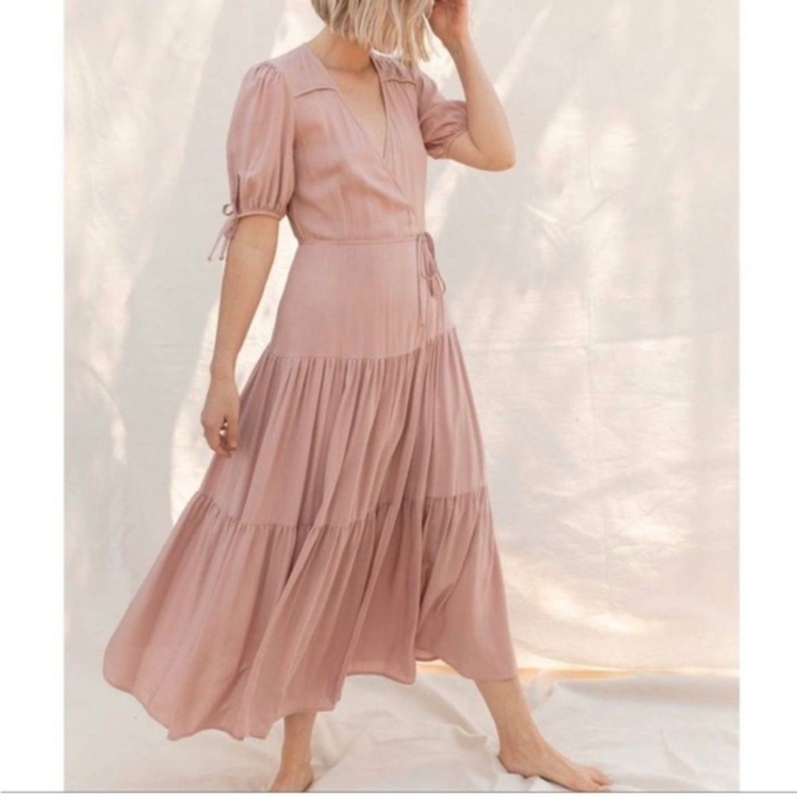 Christy Dawn Augusta Wrap Dress in Dusty Pink Blush, Medium (C7)