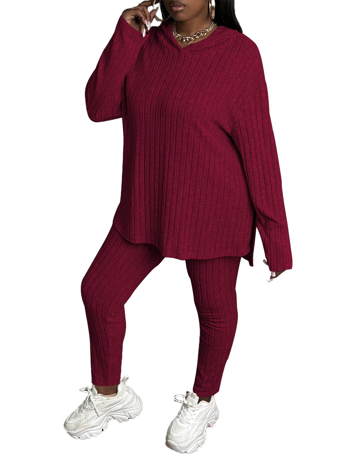 Tycorwd Women’s Plus Size Two Piece Outfits 5X-Large Plus, Wine Red