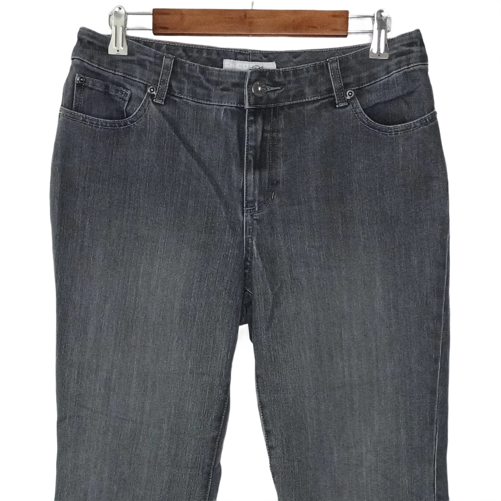 CHICO’S Platinum womens bootcut jeans size 1 = 8 stretch gray charcoal wash