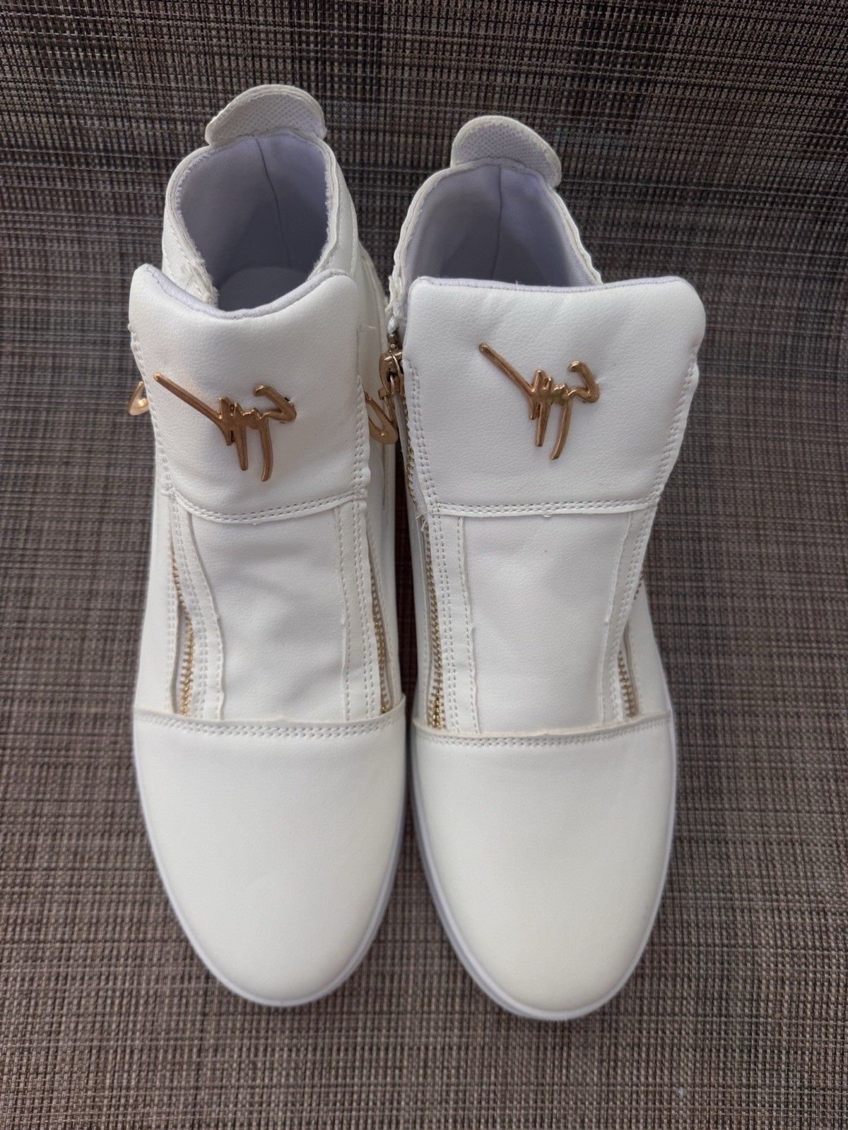Men White High-Top Casual Sneakers,Thick Rubber Sole, Synthetic Material Size 44