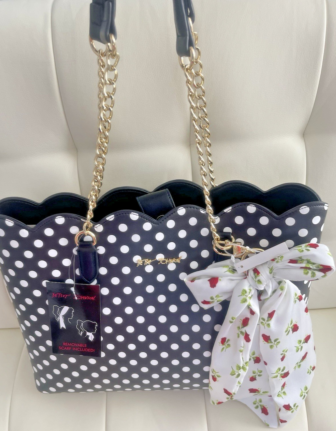 Betsey Johnson XO Tote Black/White Polka Dots Shoulder Bag Purse NWT