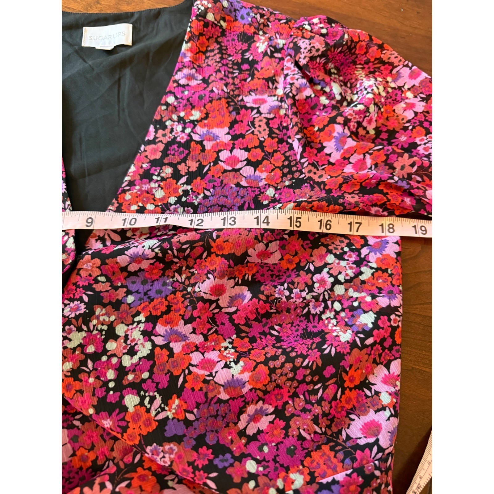 Sugarlips Pink Purple Floral Wrap Mini Dress Long Sleeve Ruffle STD13021A size M
