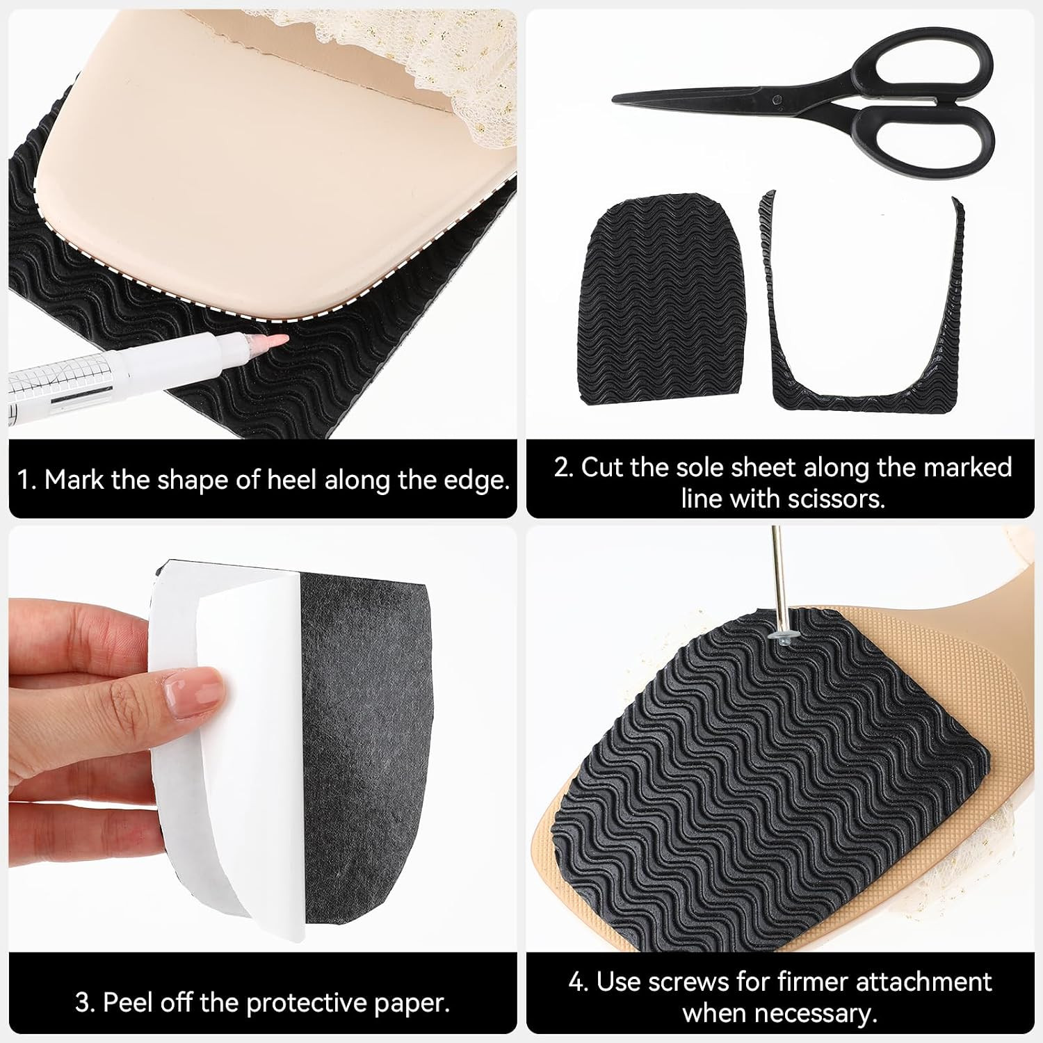 Shoe Heel Repair Kit – 4 Adhesive Pads for Cushioning & Leather Sole Repair