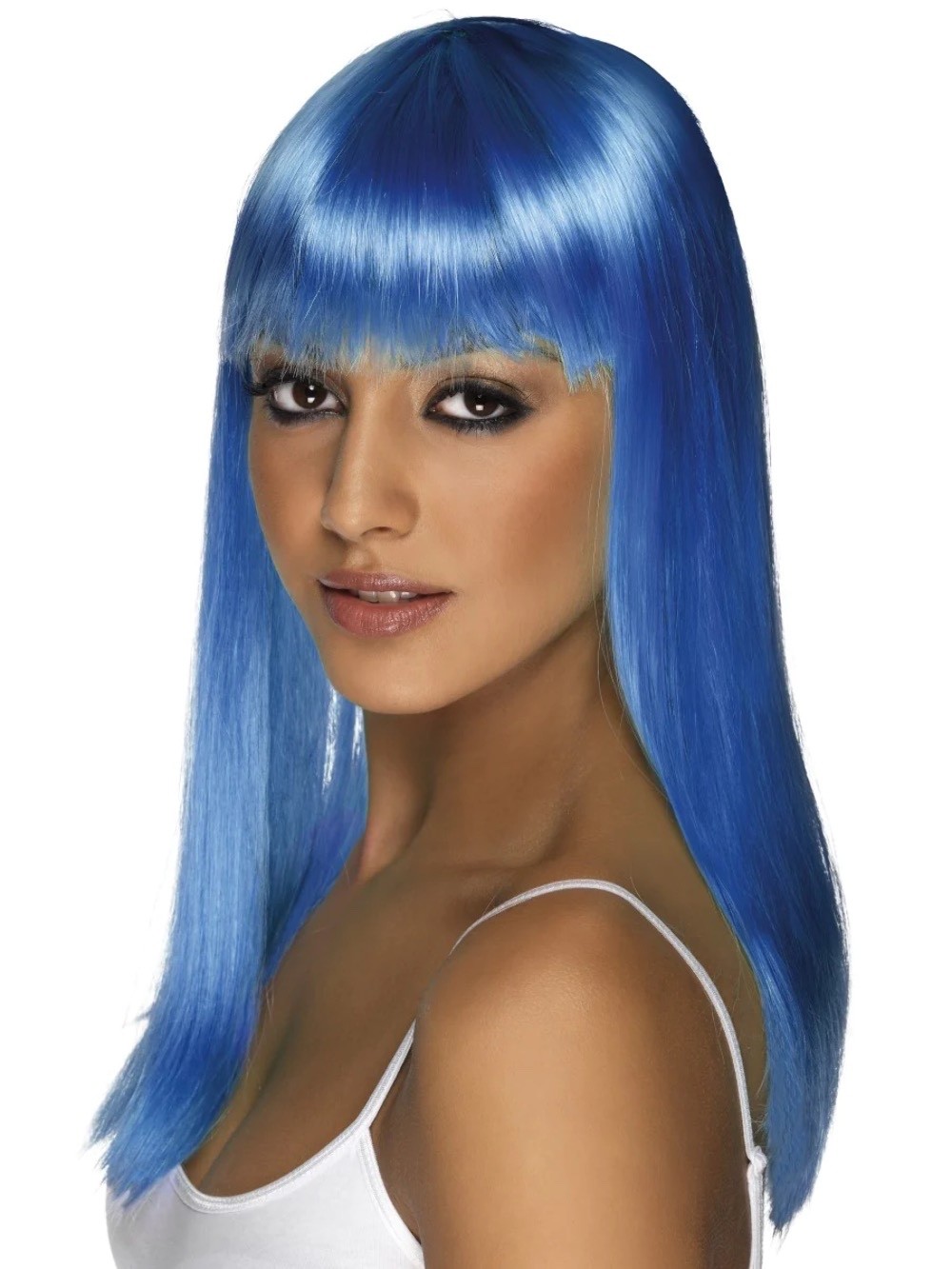 Smiffy’s Glamourama Wig with Fringe Neon Blue Costume Party Brand New
