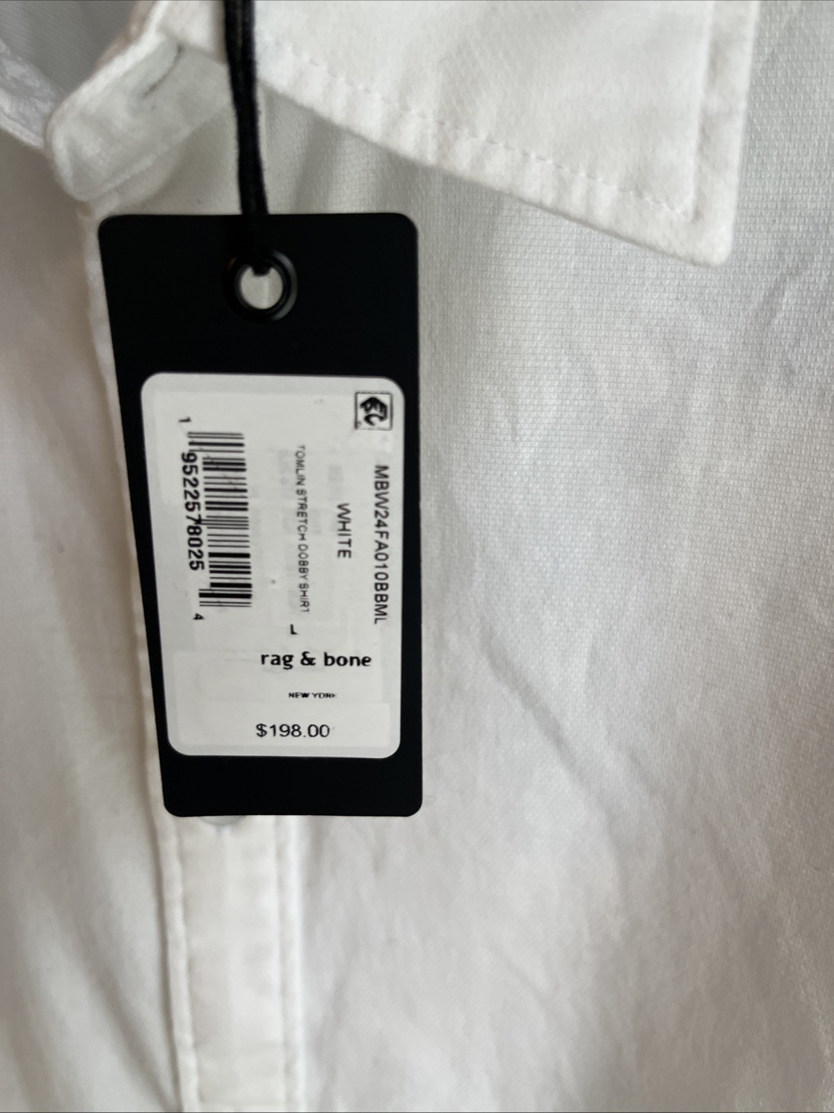 Rag & Bone mens Tomlin Stretch Dobby Button Front White Shirt – Large -msrp $198