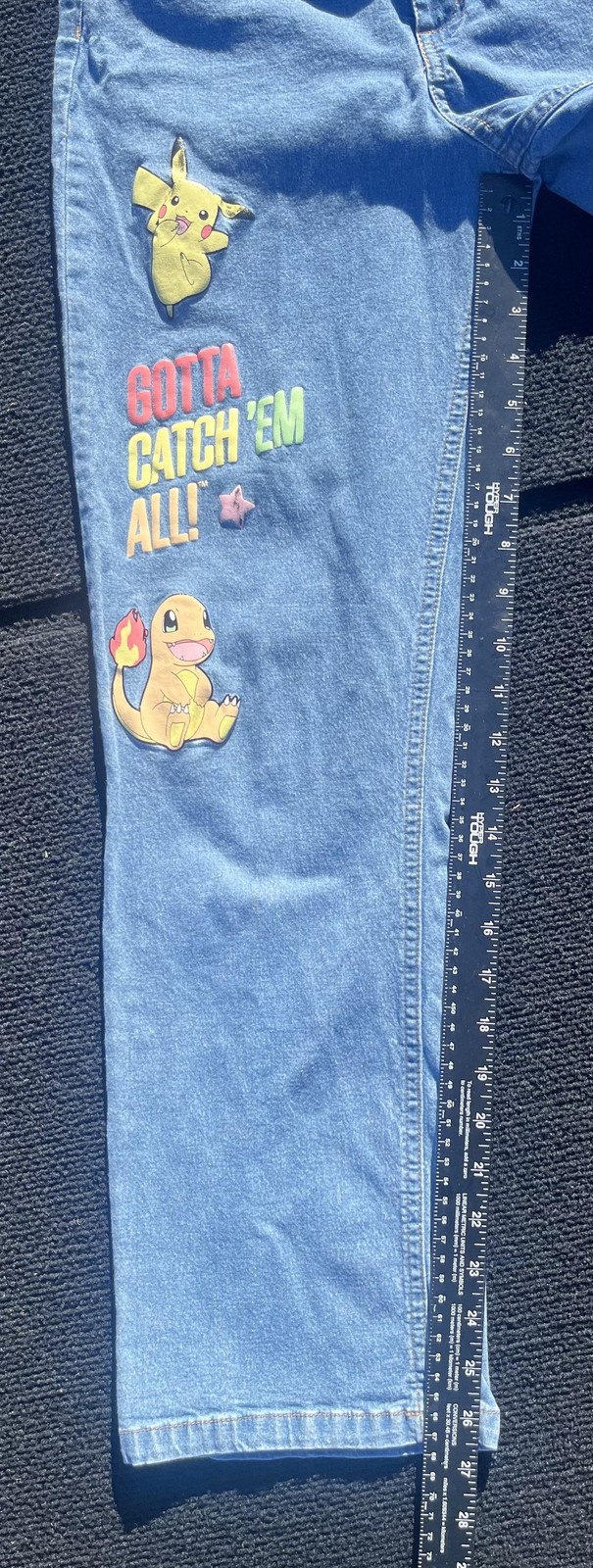 Pokemon Jeans Youth 14 Blue Denim Graphic Pikachu Charmander Squirtle Bulbasaur