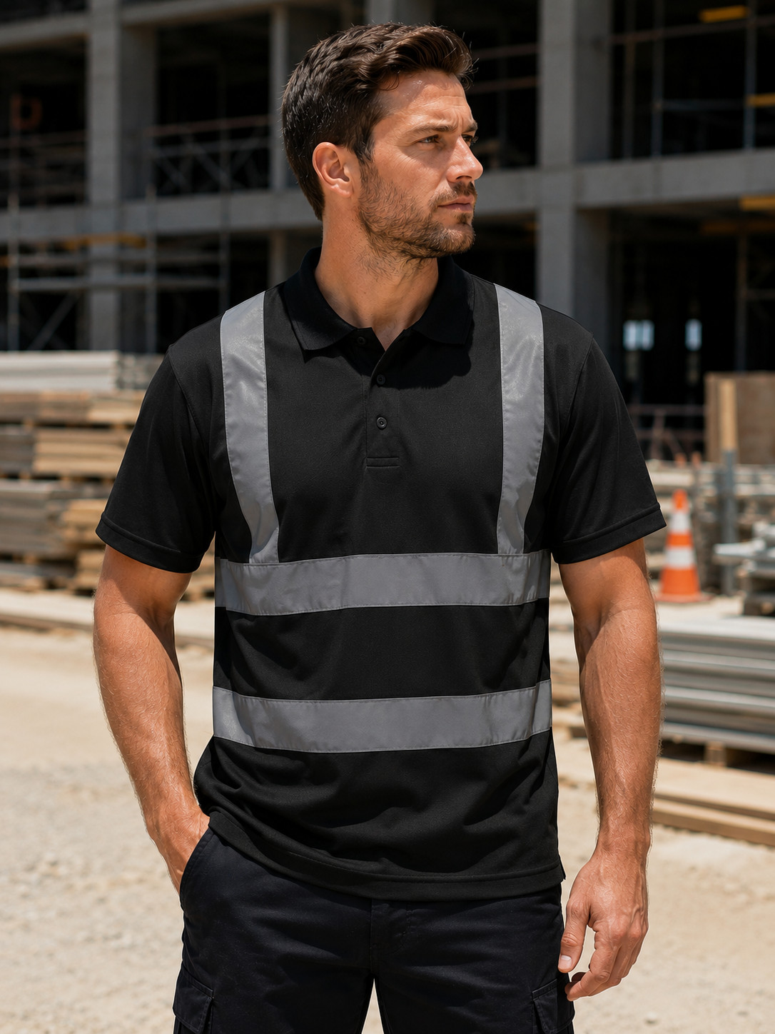 Safety Polo Shirt High Visibility Reflective Work Shirt Orange Yellow Black