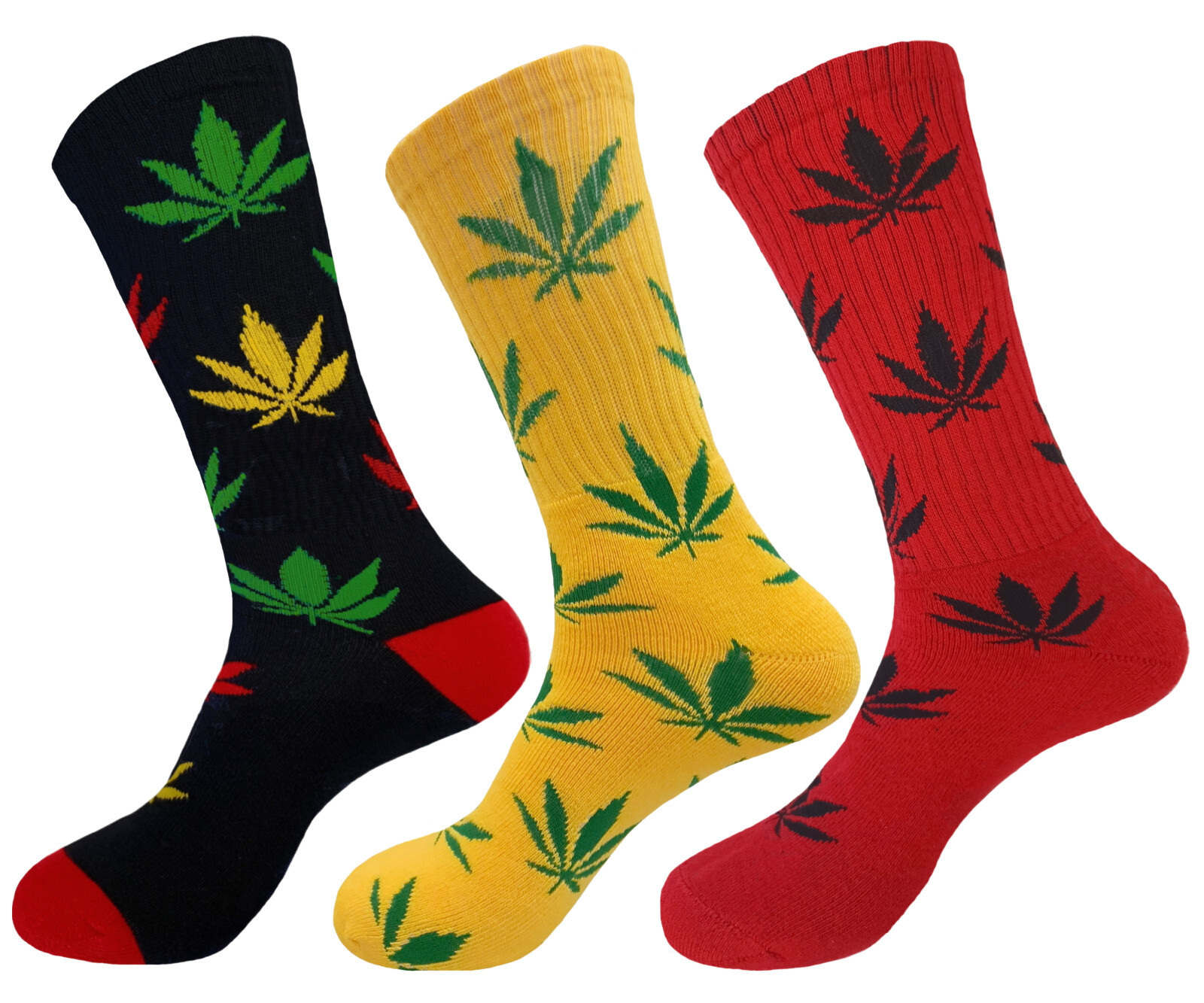 3PK Marijuana Weed Leaf TRUE TO SIZE 18 Inches Long COTTON SOCKS 10-13