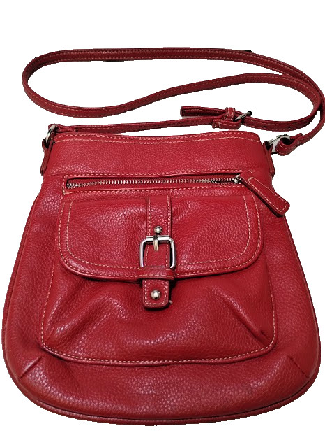 Red Leather Signature Brand Shoulder bag, pockets, snap and zip closures