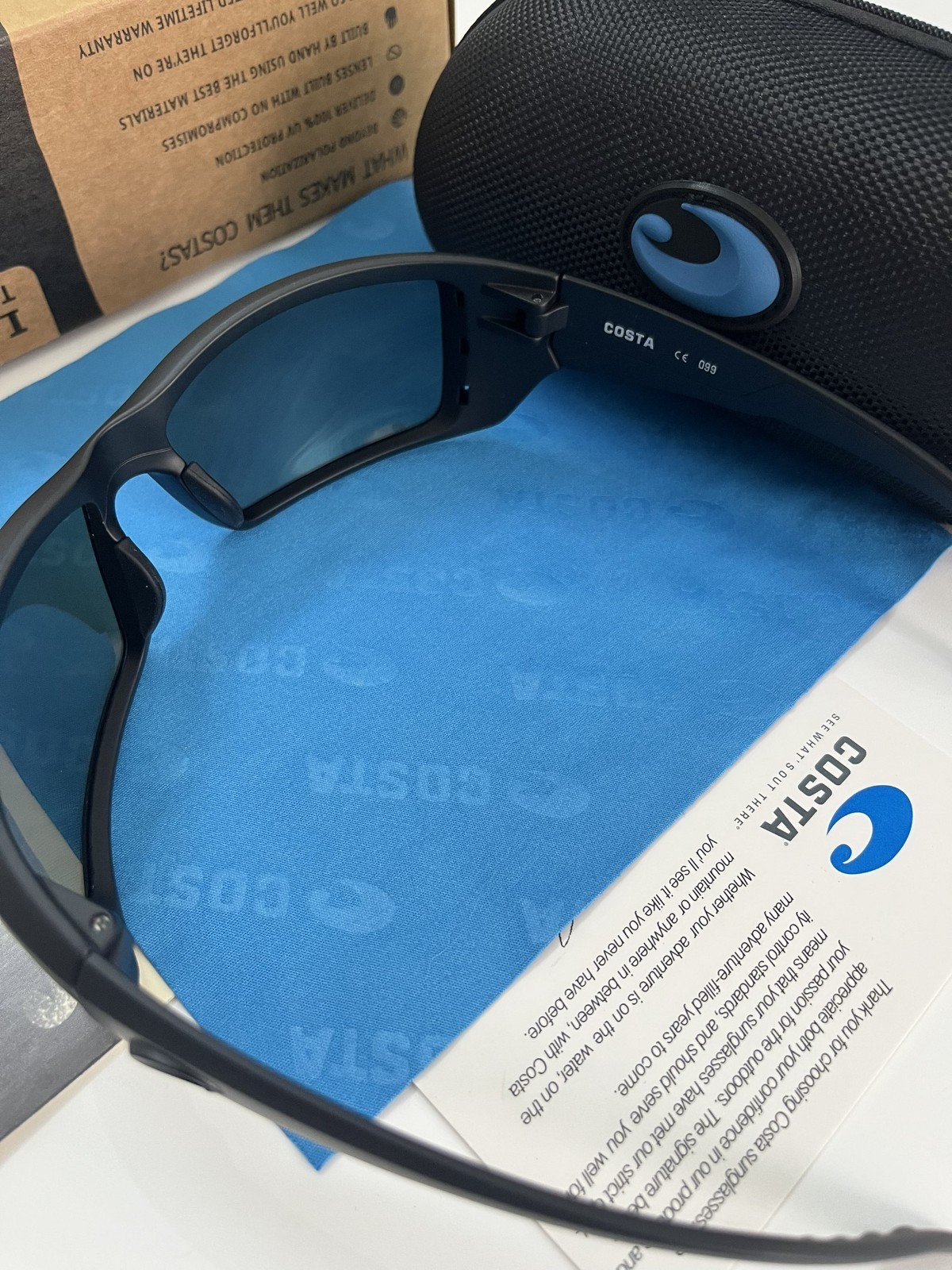 Costa COSTA 089 Men’s Wrap Sunglasses Black Frame Blue Mirrored 100% UV 580p