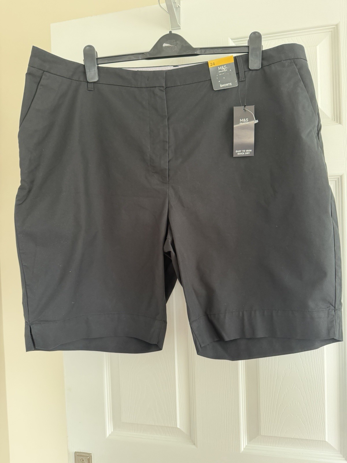 BNWT 2 Pairs Plus Size 24 M&S Knee length Shorts In Black And Grey
