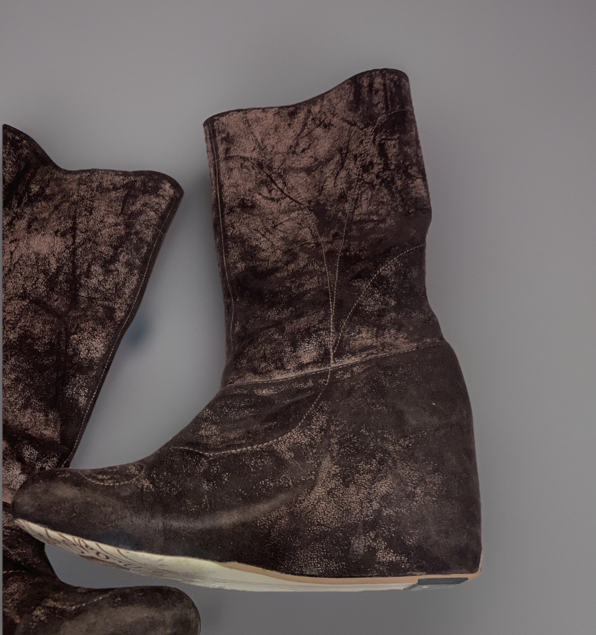 J Shoes Foxy Brown Distressed Suede Hidden Wedge Zip Up Boots Boho Grunge Sz 7.5