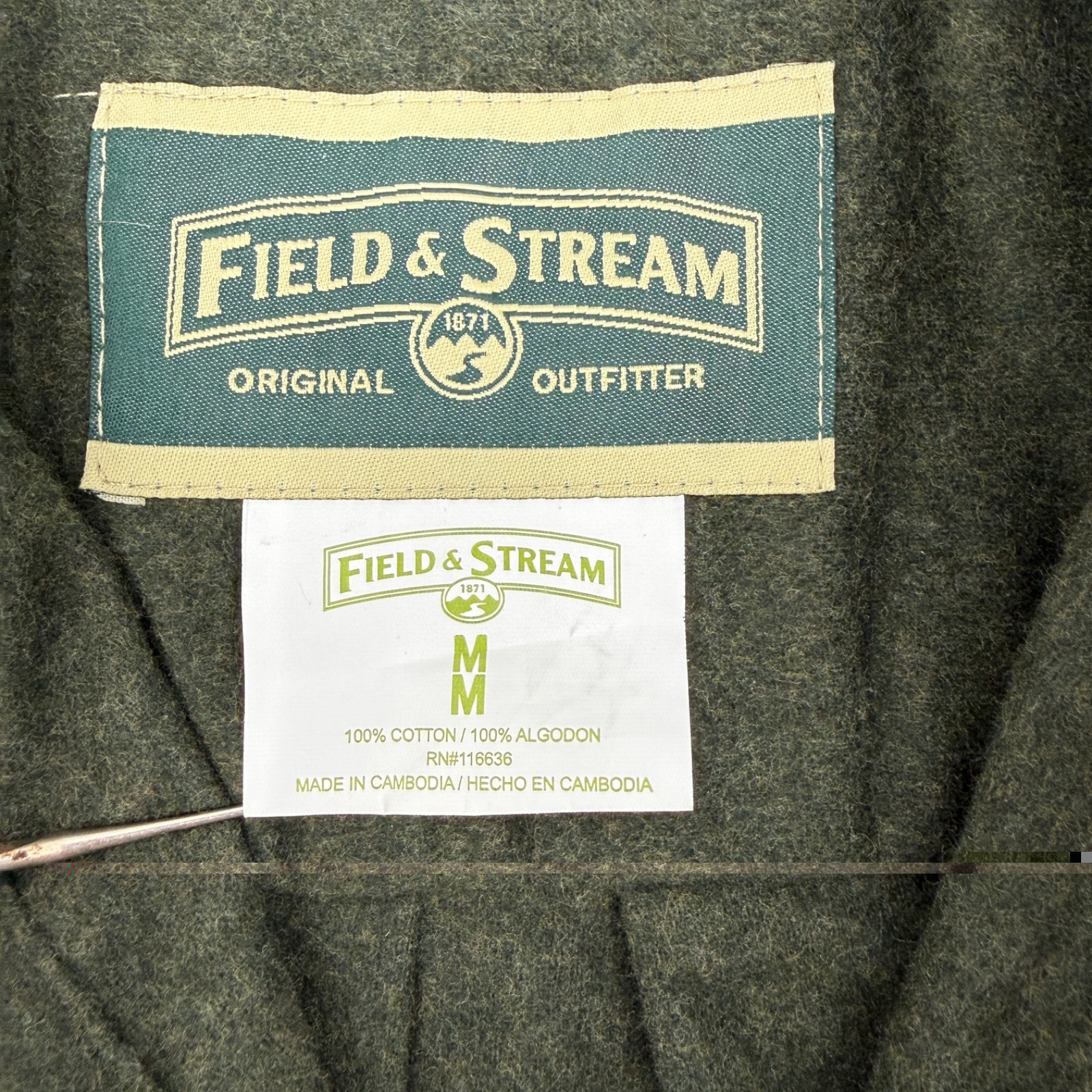 Field & Stream Olive Green Flannel Button Down Shirt Gorpcore Camping Fish Men M