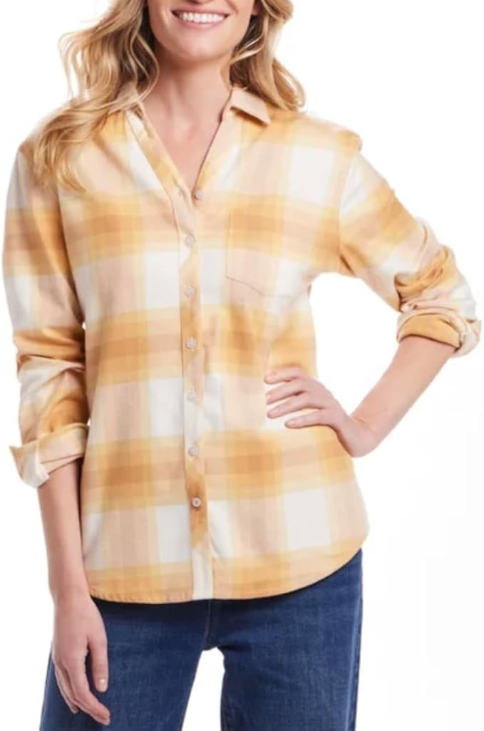 Weatherproof Vintage Women’s Comfort Stretch Flannel Shirt, Yellow, Size XXL