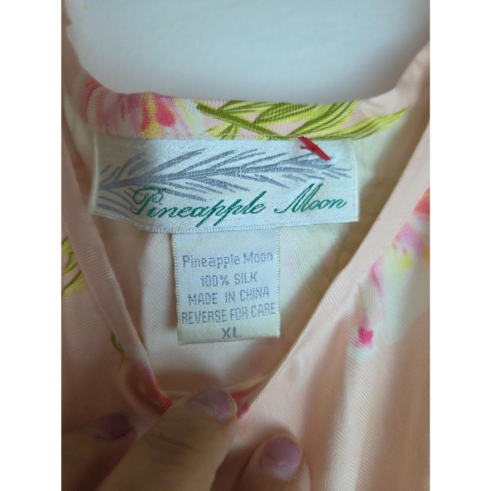 Pineapple Moon Light Pink Floral 100% Silk Sleeveless Satin Boxy Blouse size XL