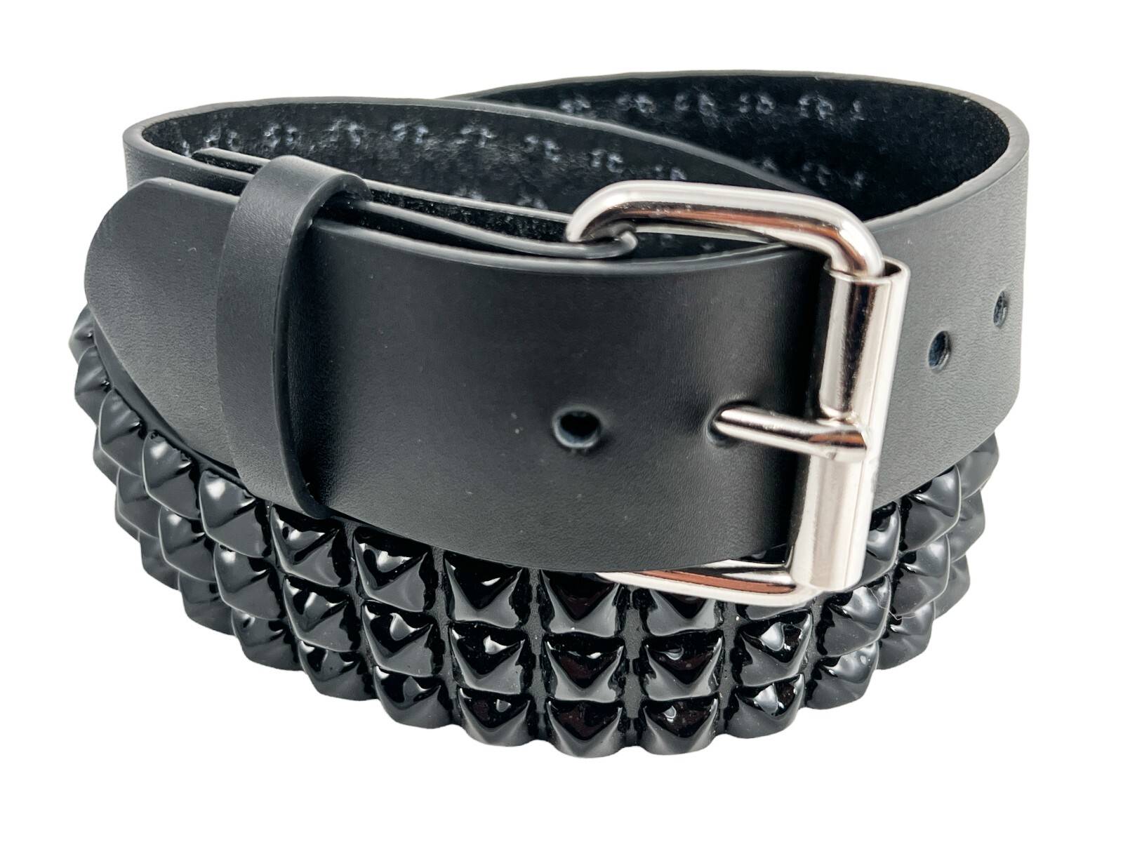 Black Pyramid Stud Belt Genuine Leather Three Row Rock Goth Sid Vicious Punk