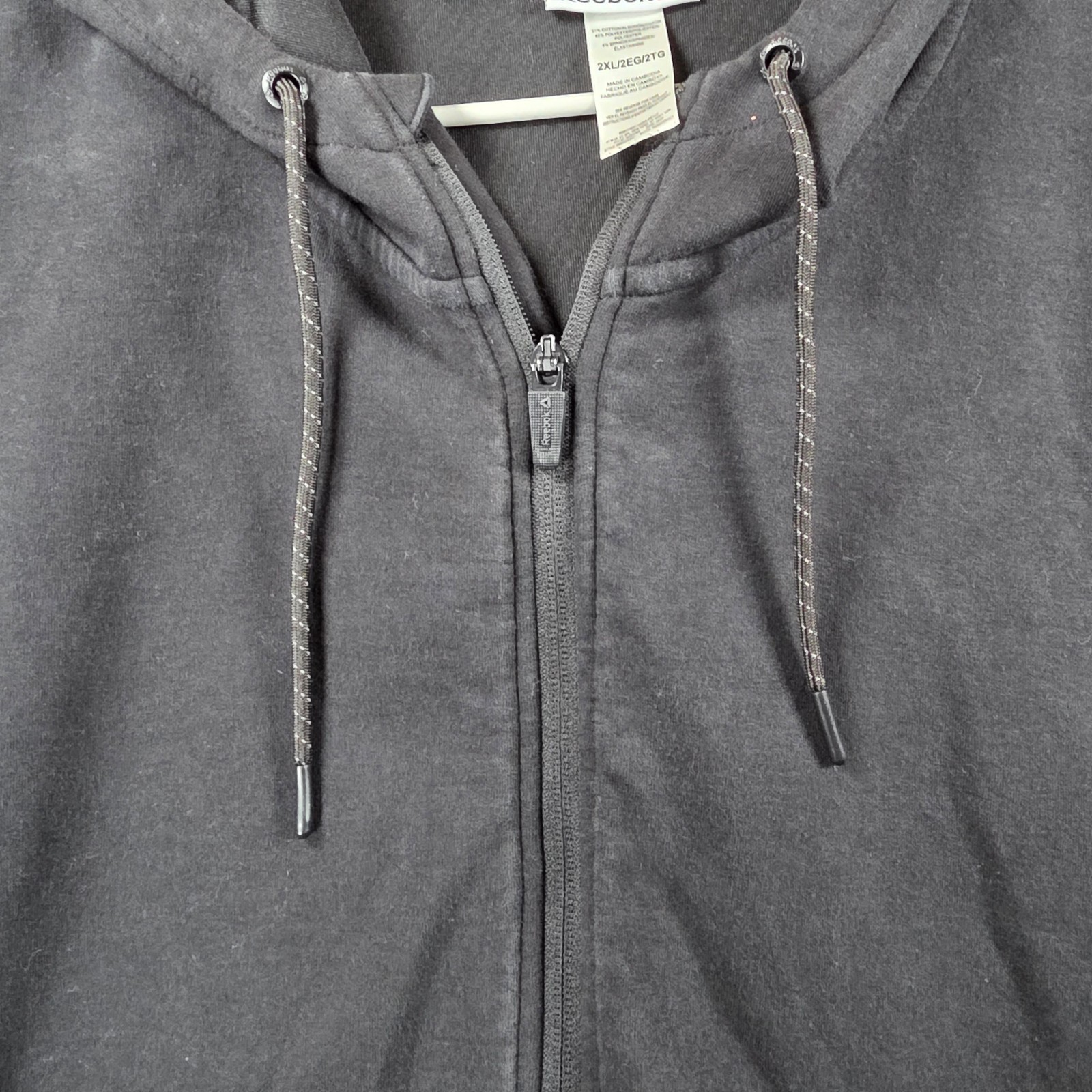 Reebok Full Zip Hooded Performance Jacket Mens XXL Black Athletic Reflective Gym