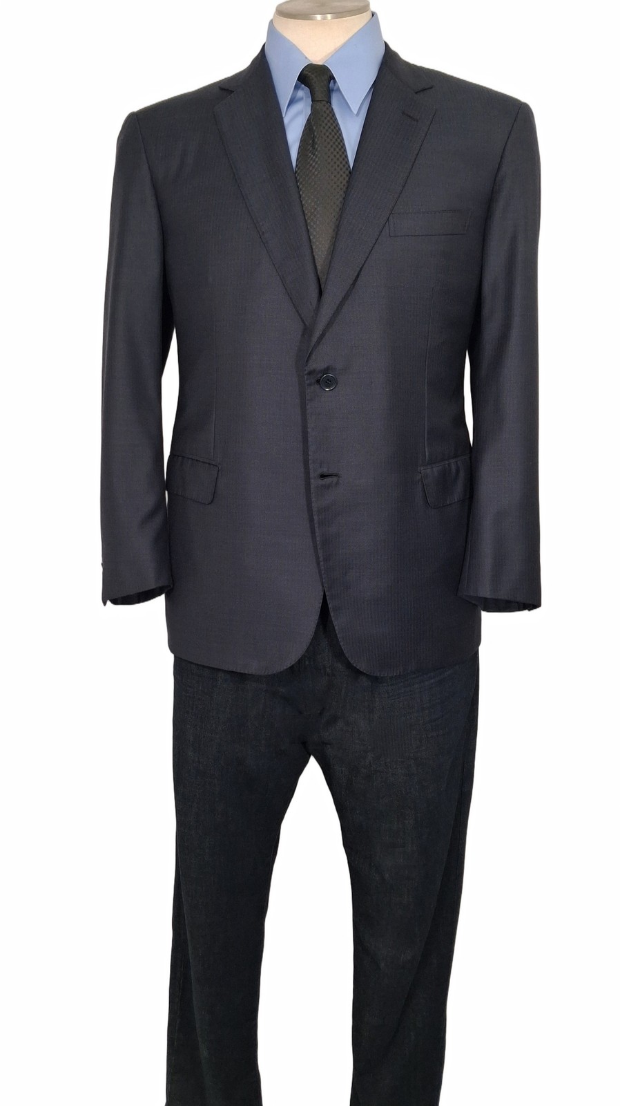 Brioni Italy NM Colosse Suit 48R Midnight Slate Micro Herringbone Working Cuffs
