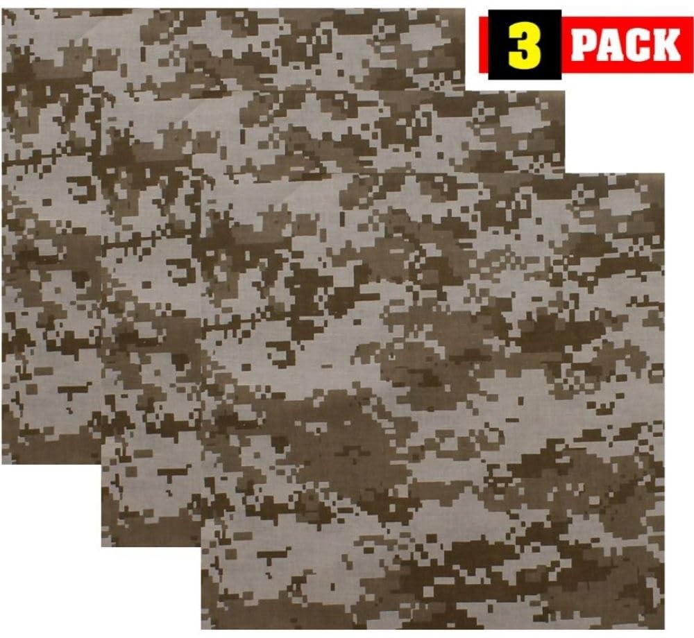 ARMYU Camouflage Military Bandana 3Pack 22×22 Cotton Camo Scarf Do Rag Face Wrap