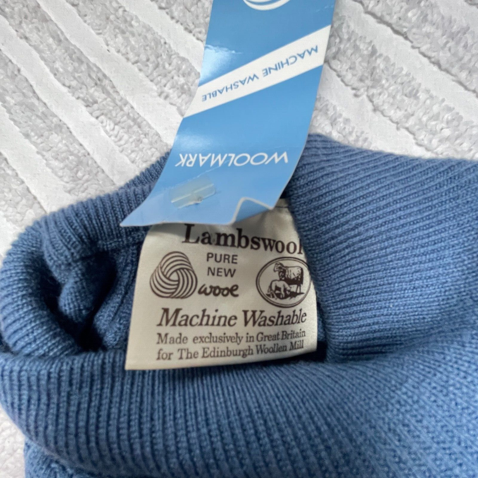 New Woolmark Men’s Size 42″/107cm Blue Mock Neck Pullover Knit Sweater Lambswool