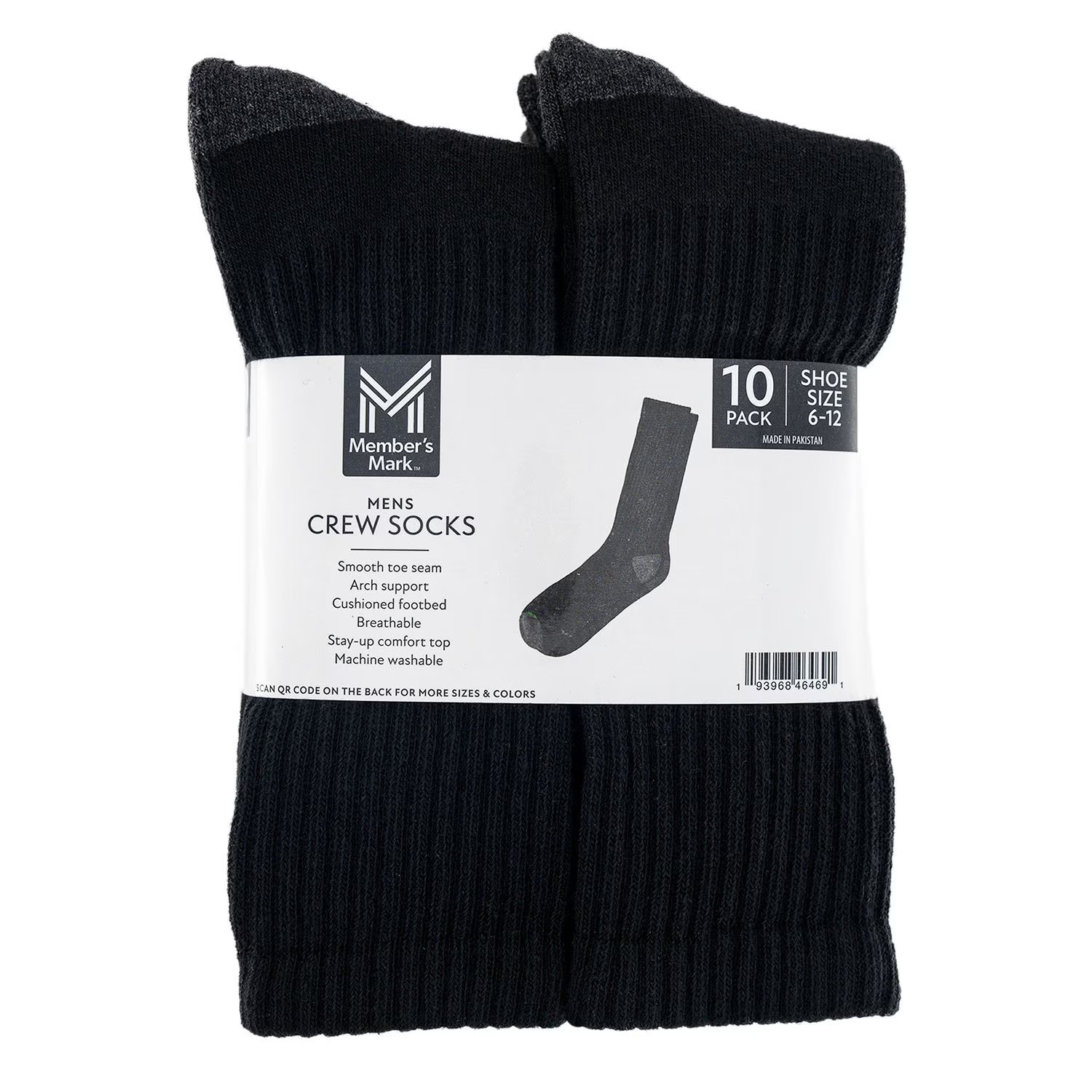Member’s Mark Sport Crew Socks 10 Pack Athletic Cotton Blend Comfort Unisex.