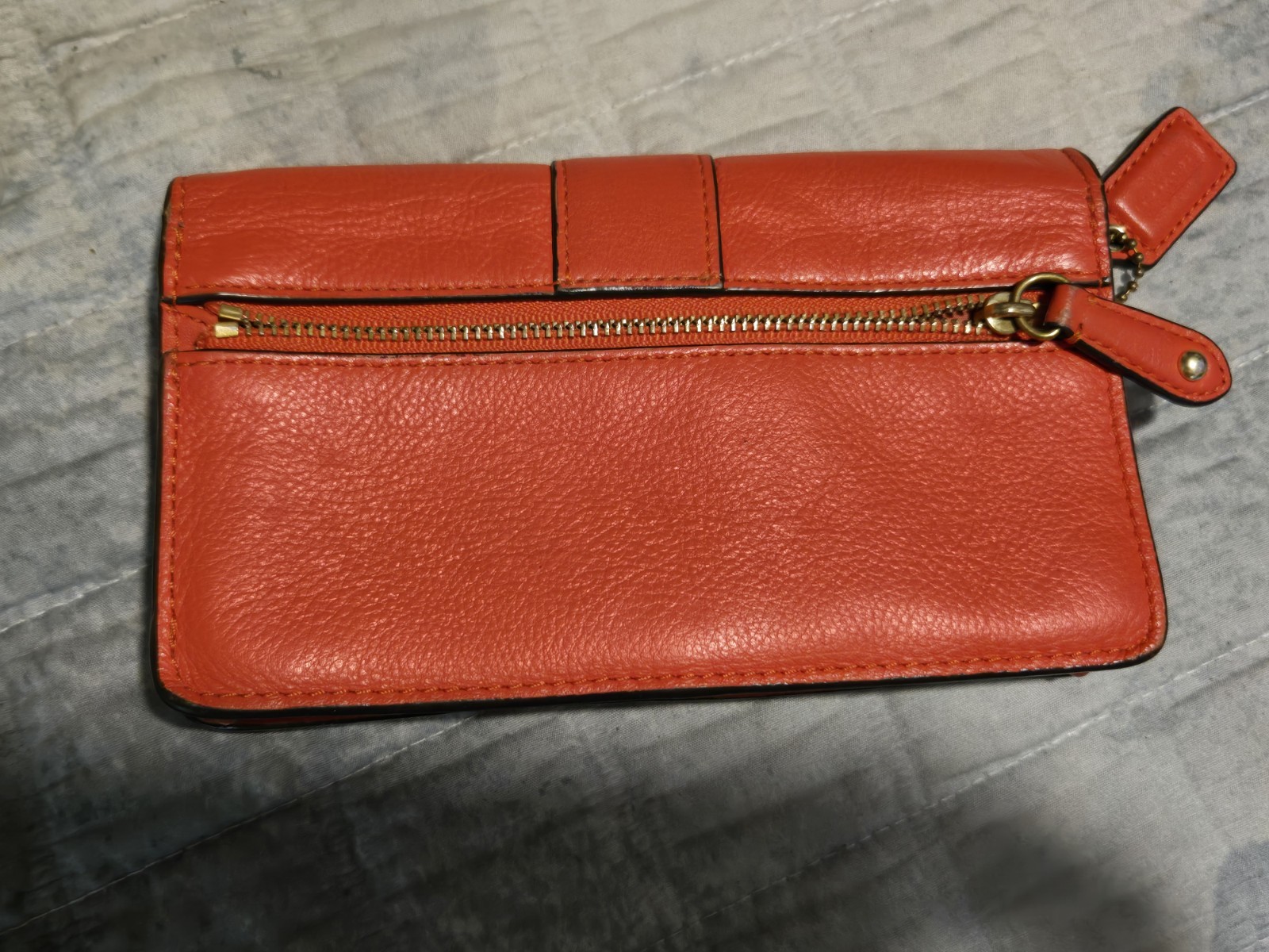 Coach Women’s Orange Wallet Buckle Snap Closure ID Window Zip Pocket Logo