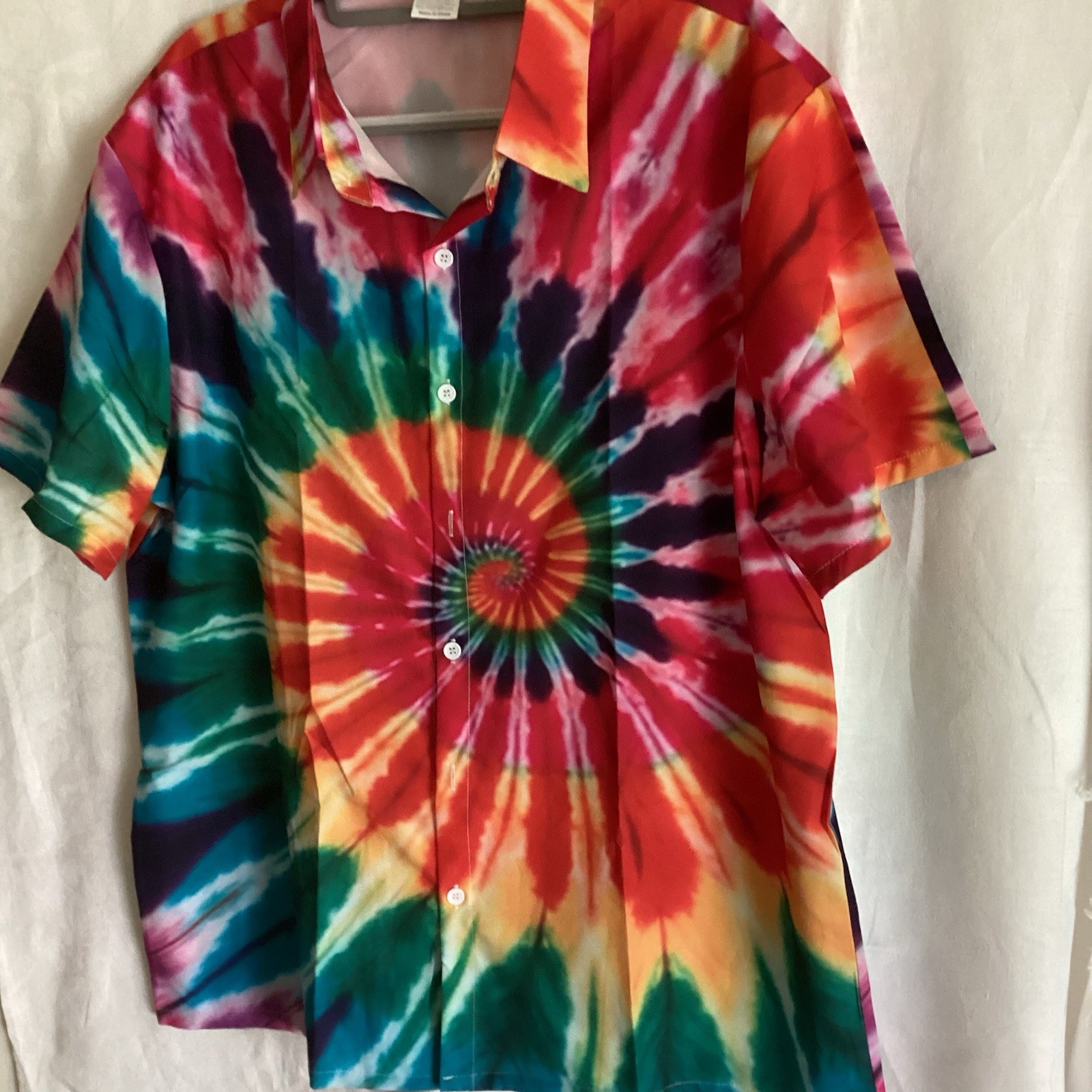Men’s Retro Psychedelic The Dye Button Up Shirt XXL