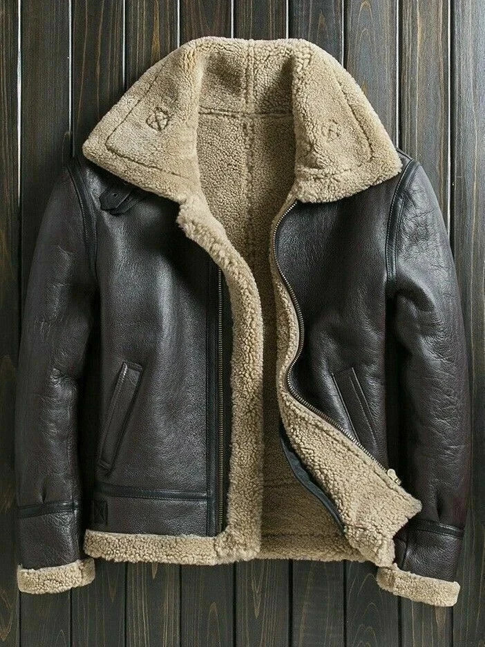 Men’s Real Sheep Leather Jacket – RAF B3 Bomber Pilot Jacket – Choco Brown Color