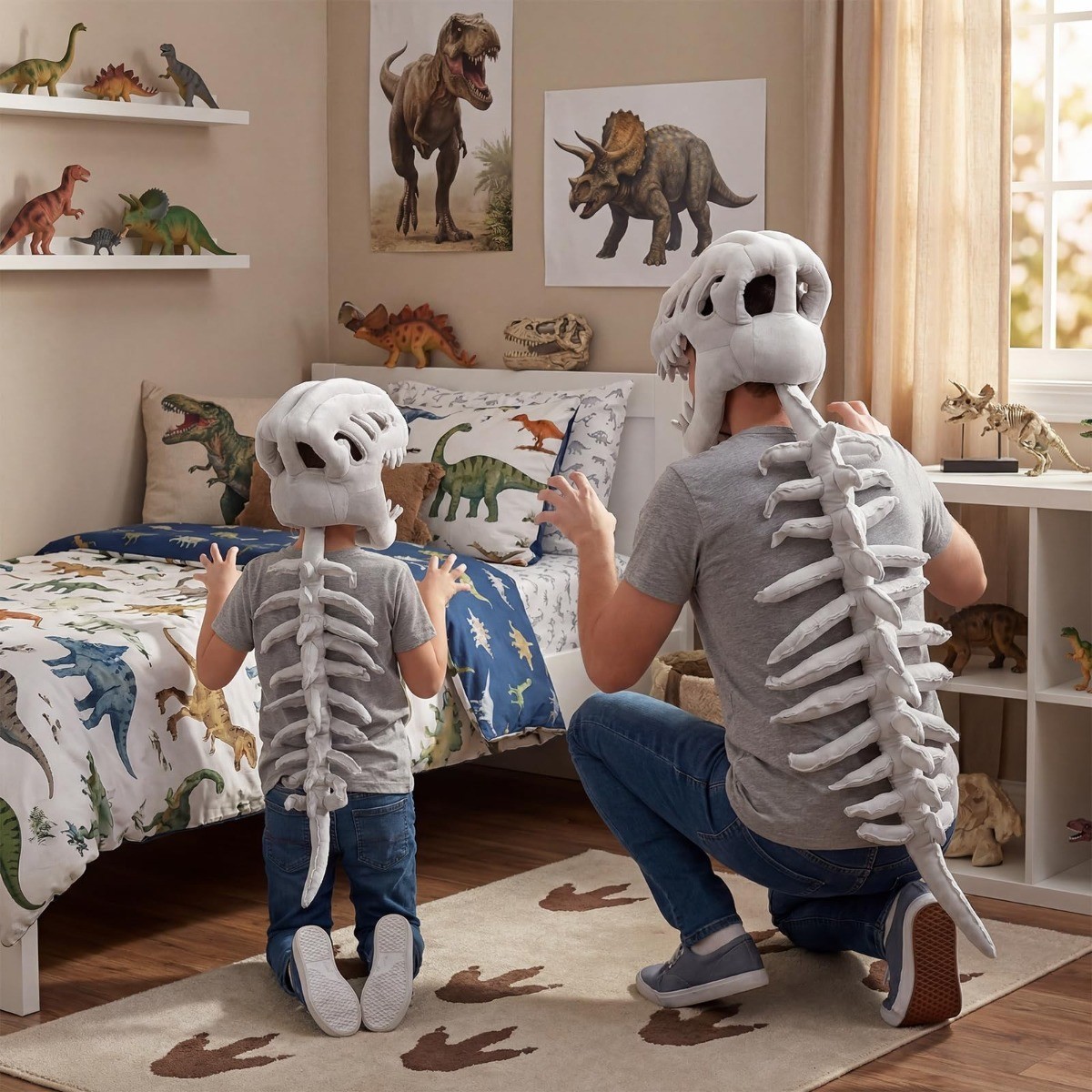 Dinosaur Skeleton Costume for Kids Halloween Cozy Plush 3D Dino Toy Skull Spine