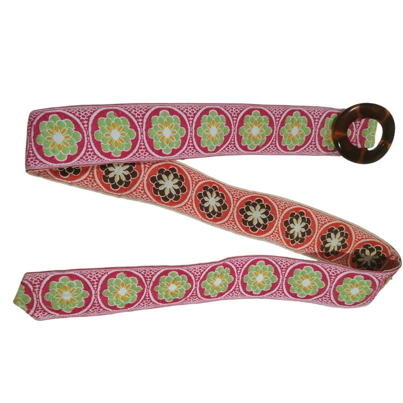 70s Vintage Reversible Cloth Pull Through Belt Floral Retro Funky Square Design