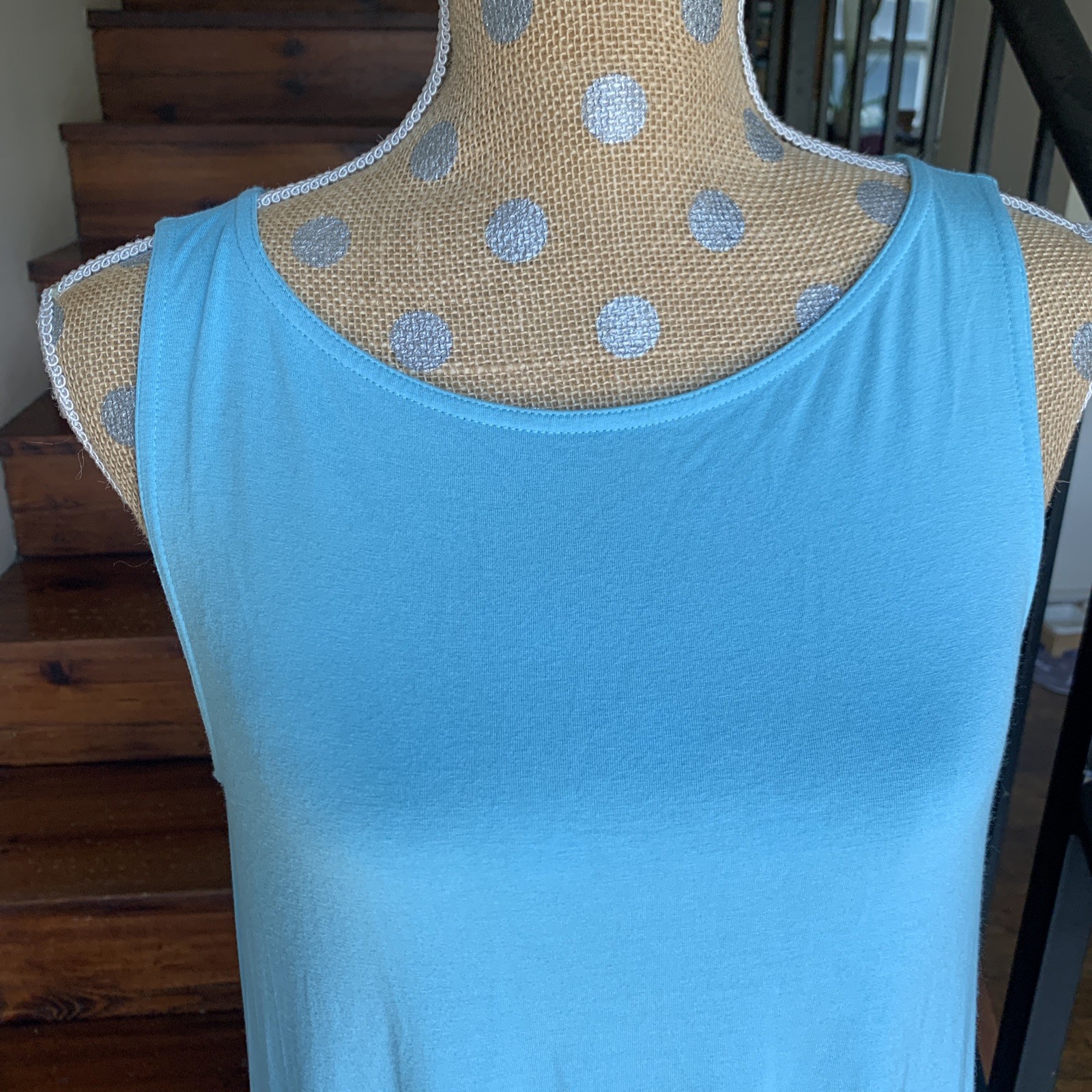 Eileen Fisher Womens M Blue Scoop Neck Tank Top Beach Summer Tunic Jersey Knit